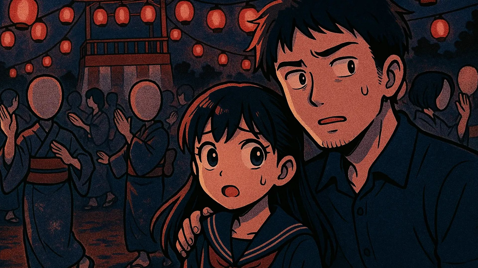 Japanese Ghost Story illustration "title: The Faceless Bon Odori"