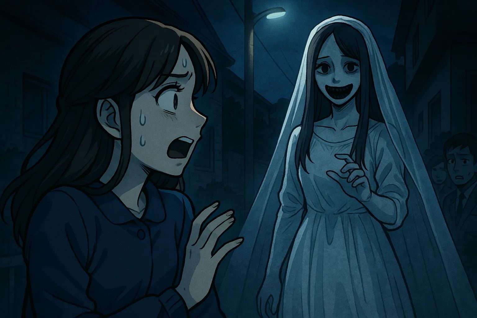 Japanese Ghost Story illustration "title: The Woman with Blackened Teeth"