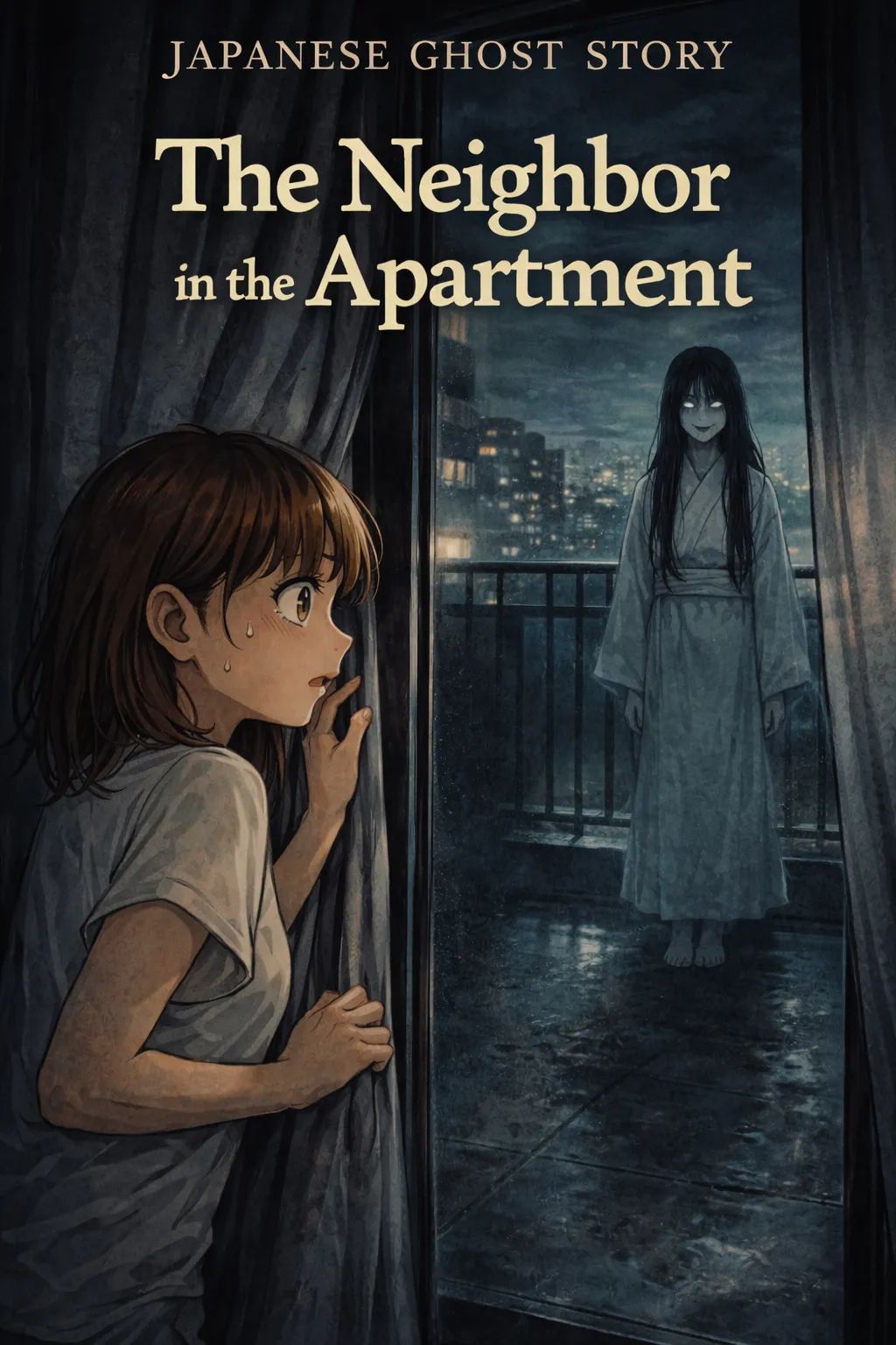 Japanese Ghost Story illustration "title: The Neighbor in the Apartment"