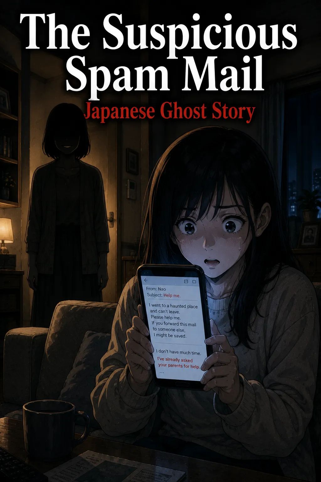 Japanese Ghost Story illustration "title: The Suspicious Spam Mail"