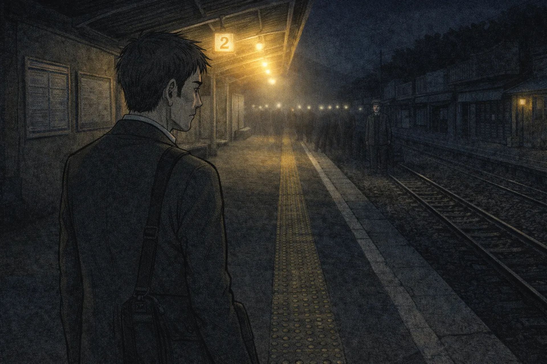 Japanese Ghost Story illustration "title: The Station Where Express Trains Never Stop"