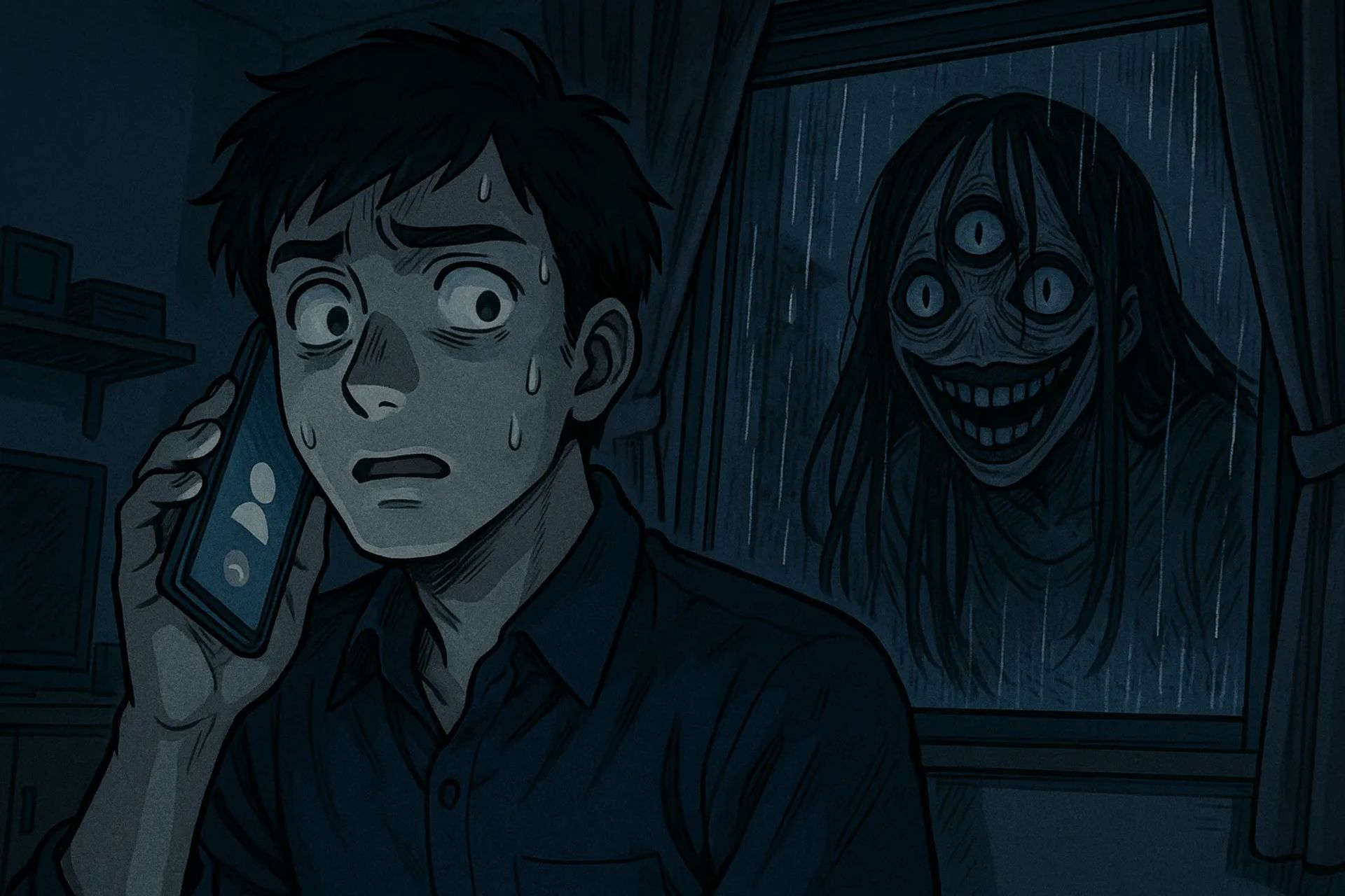 Japanese Ghost Story illustration "title: The Call from Mary"