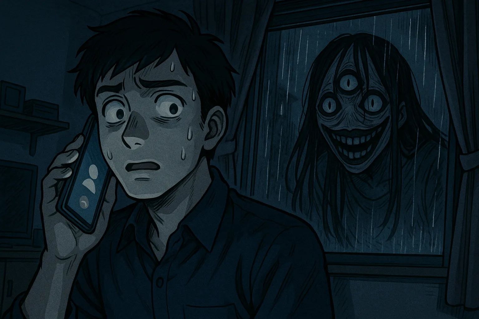 Japanese Ghost Story illustration "title: The Call from Mary"