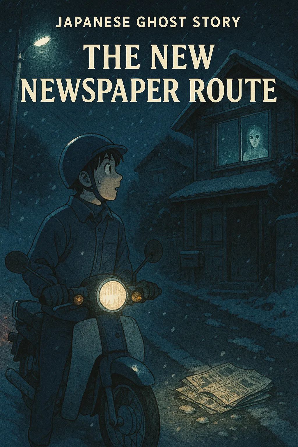 Japanese Ghost Story illustration "title: The New Newspaper Route"