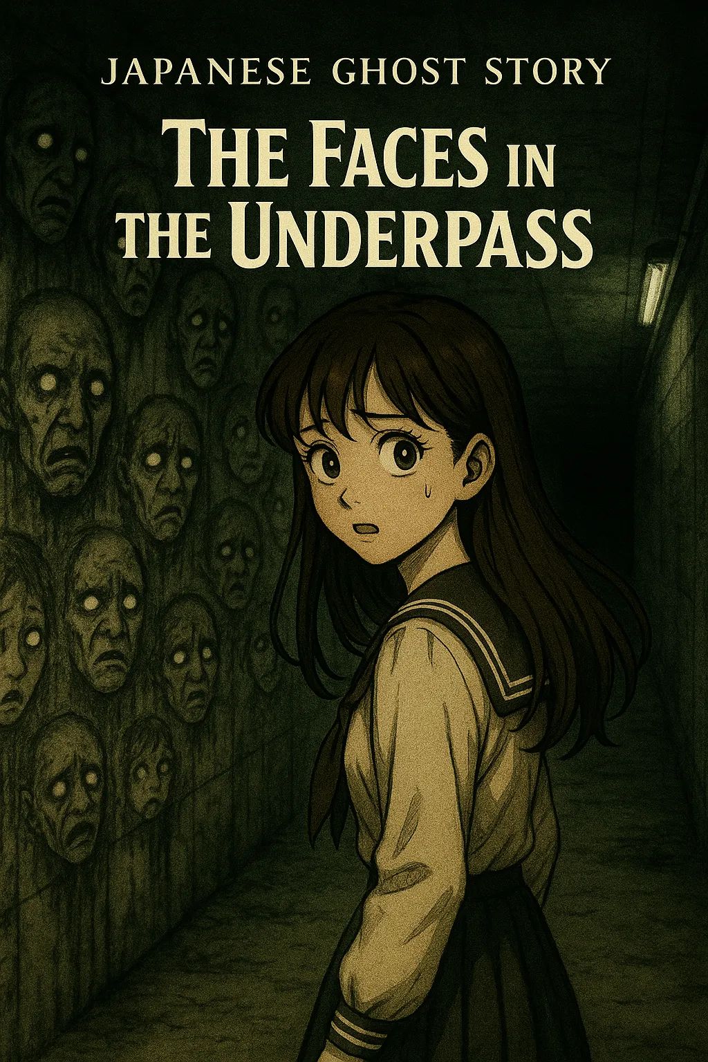 Japanese Ghost Story illustration "title: The Faces in the Underpass"