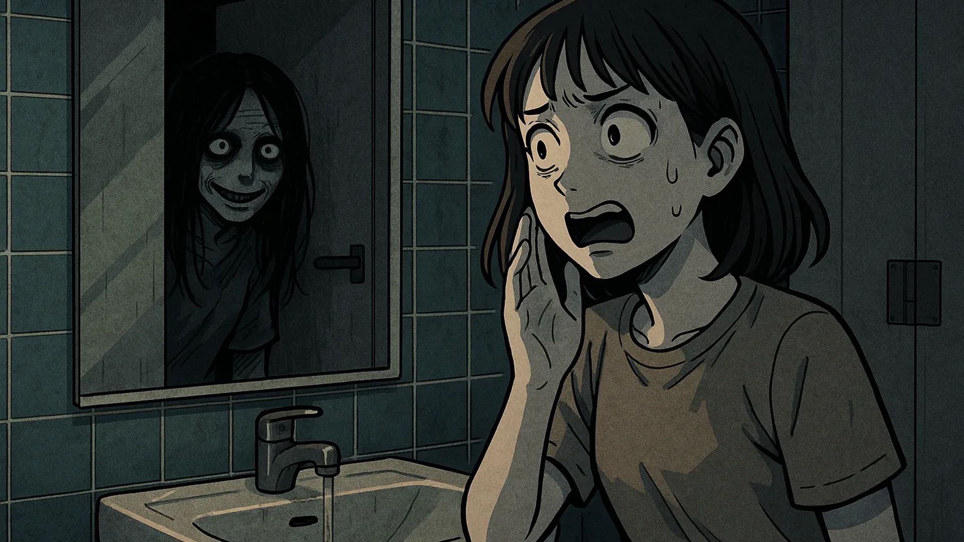 Japanese Ghost Story illustration "title: Beyond the Mirror"