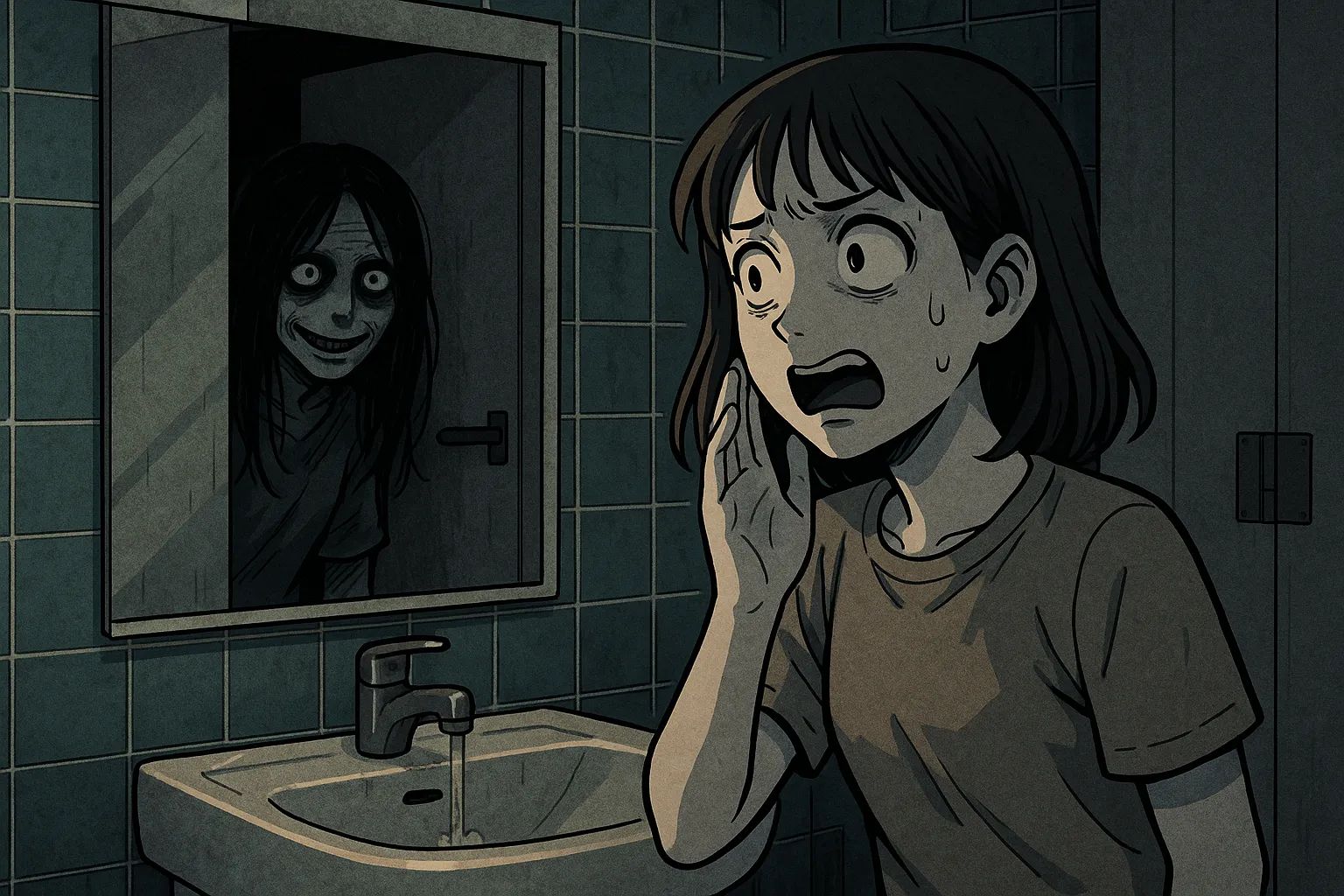 Japanese Ghost Story illustration "title: Beyond the Mirror"