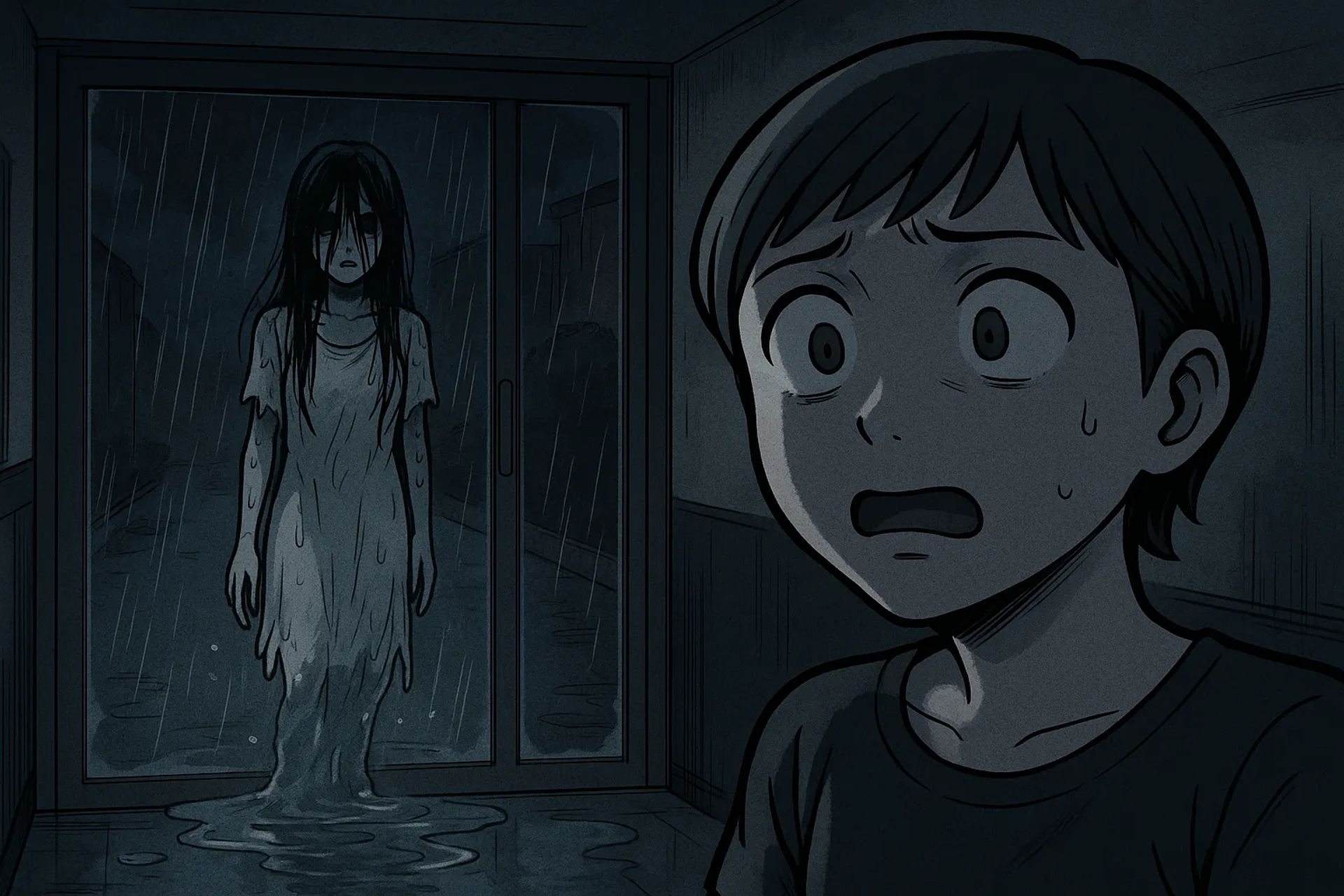 Japanese Ghost Story illustration "title: The Soaked Woman"