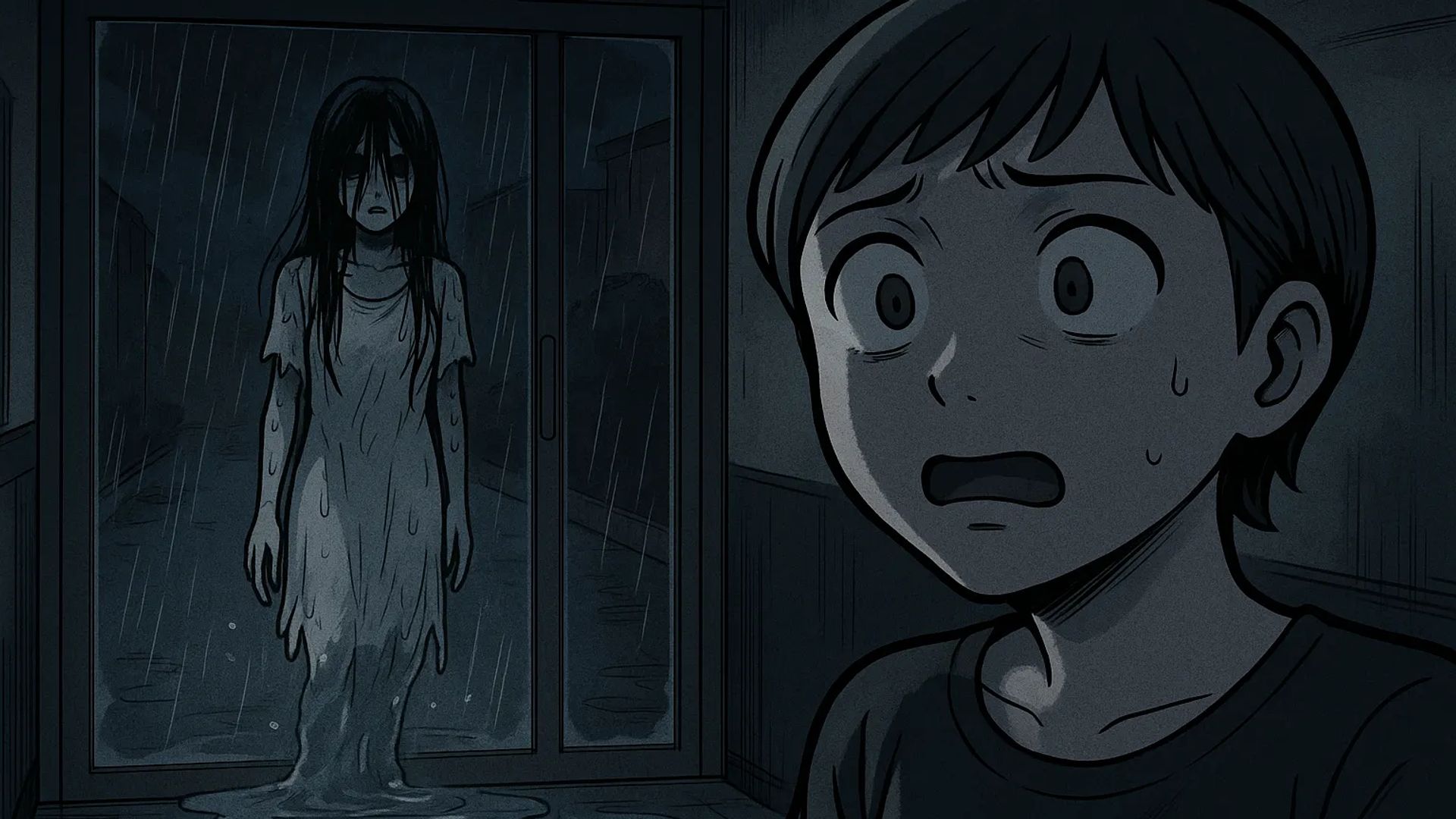 Japanese Ghost Story illustration "title: The Soaked Woman"