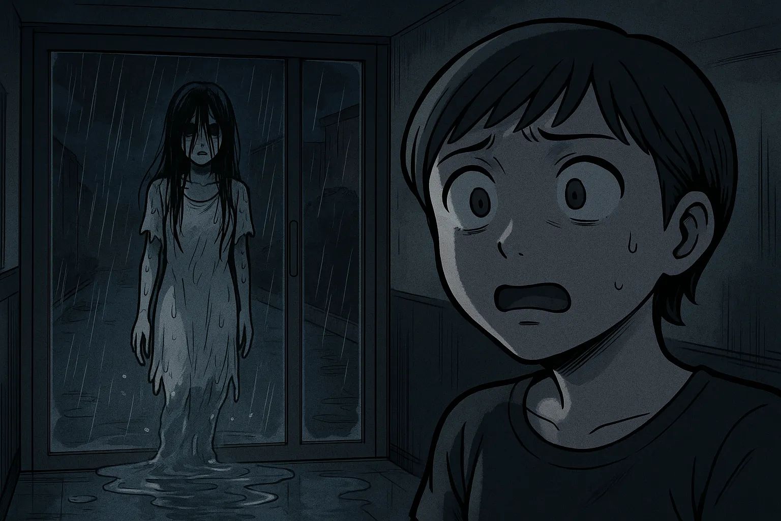 Japanese Ghost Story illustration "title: The Soaked Woman"