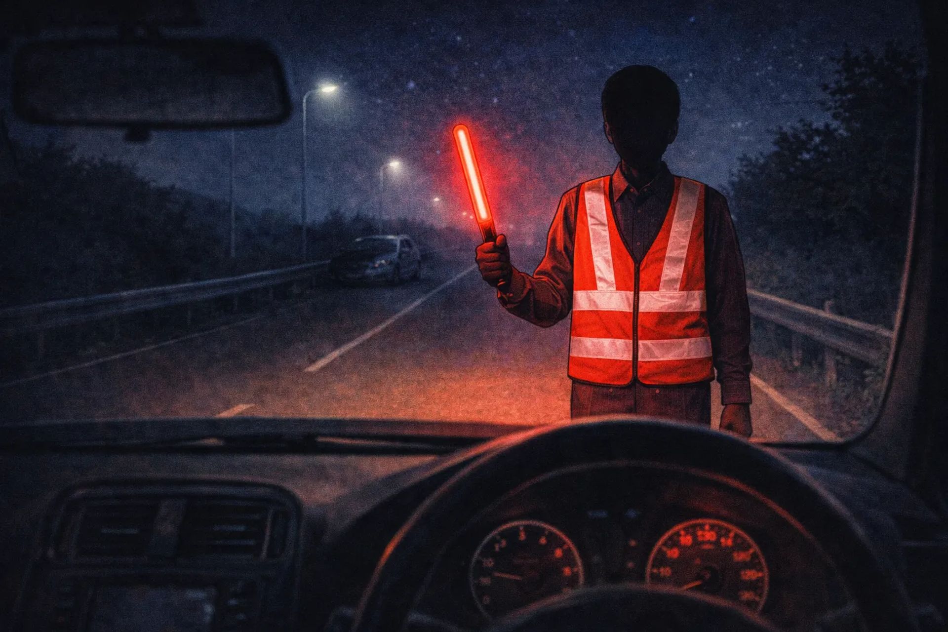 Japanese Ghost Story illustration "title: Traffic Control"