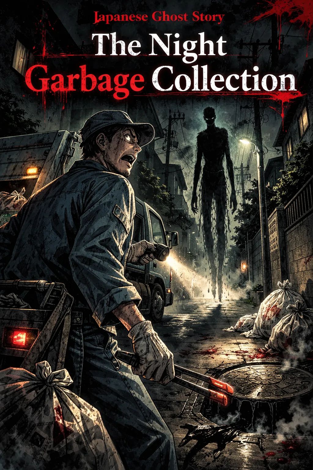Japanese Ghost Story illustration "title: The Night Garbage Collection"