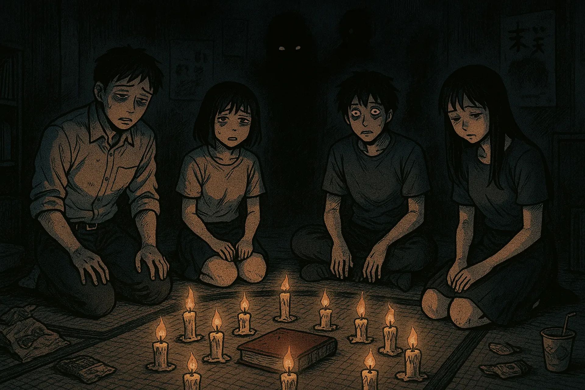 Japanese Ghost Story illustration "title: One Hundred Ghost Stories"