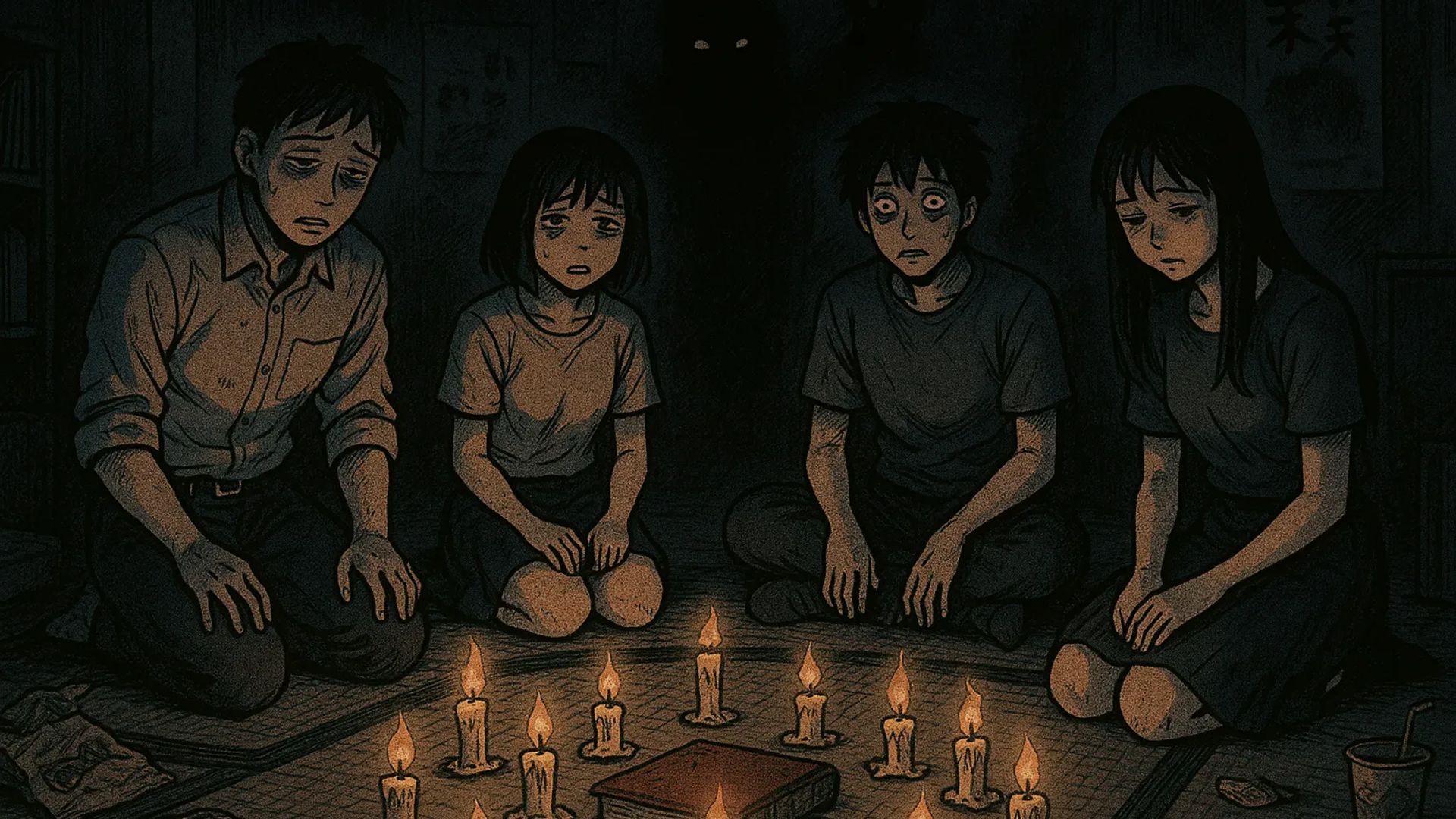 Japanese Ghost Story illustration "title: One Hundred Ghost Stories"