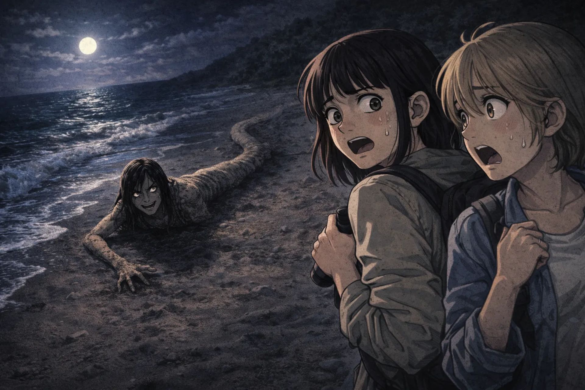 Japanese Ghost Story illustration "title: Early Summer Shore"