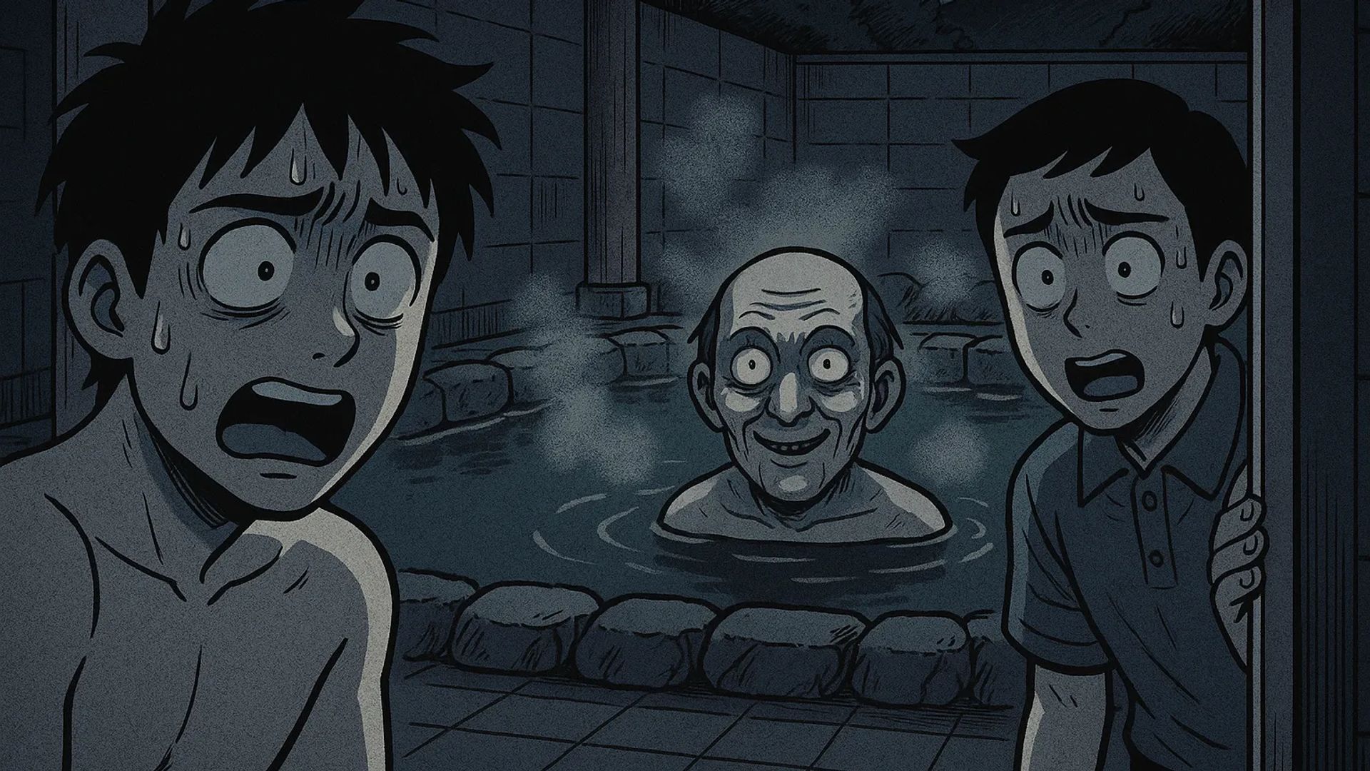 Japanese Ghost Story illustration "title: The Late-Night Super Sento"