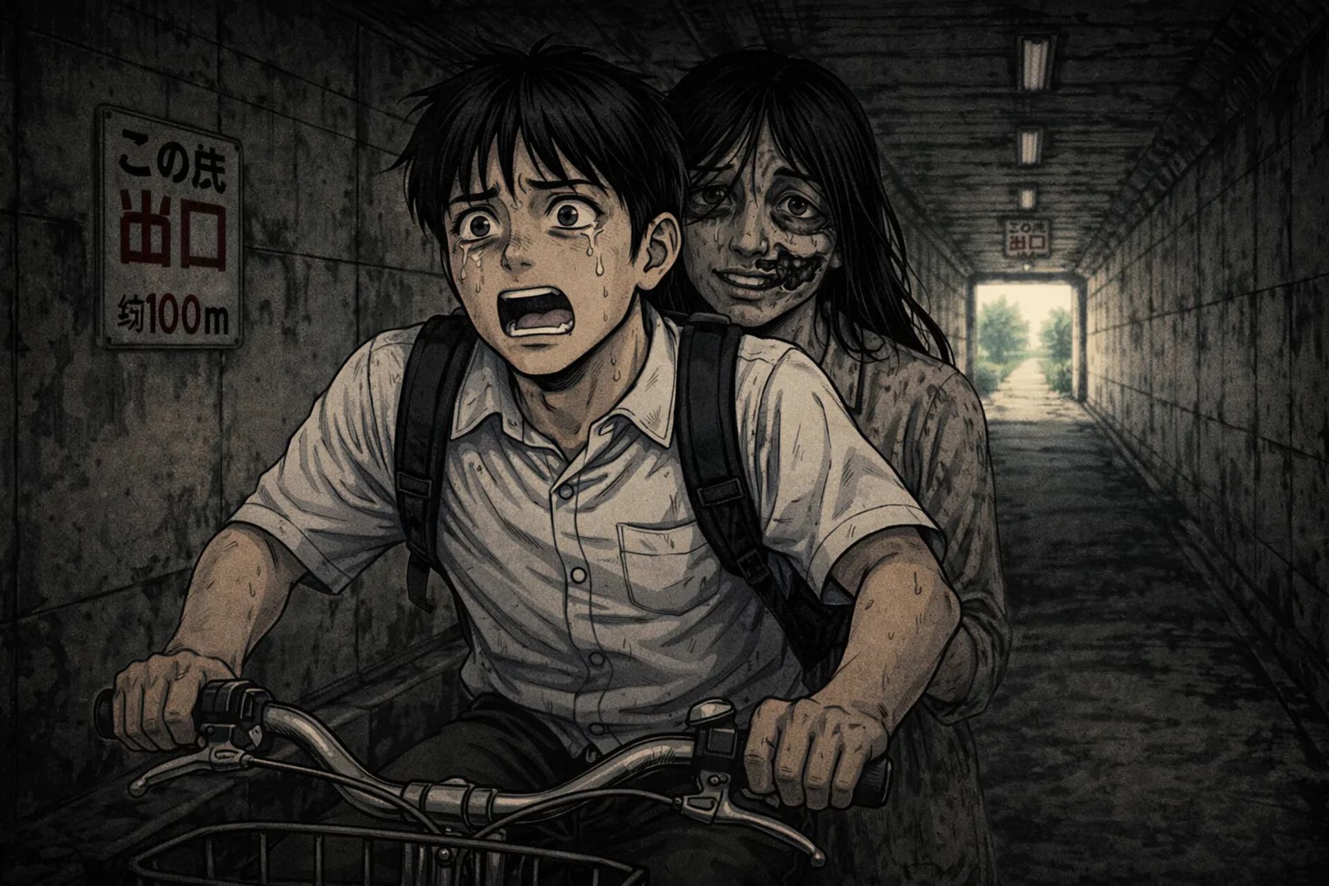 Japanese Ghost Story illustration "title: The Underpass Tunnel"