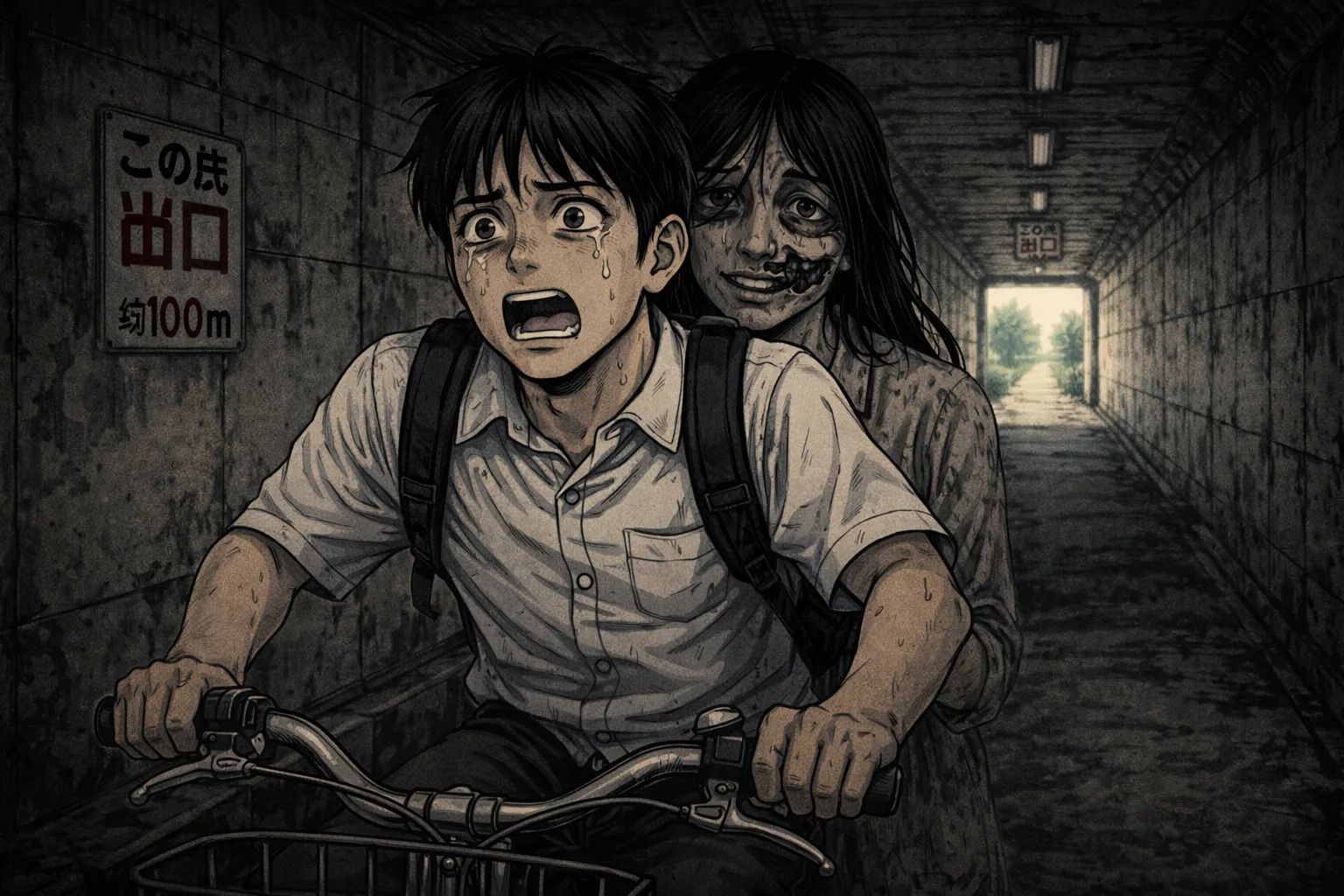 Japanese Ghost Story illustration "title: The Underpass Tunnel"