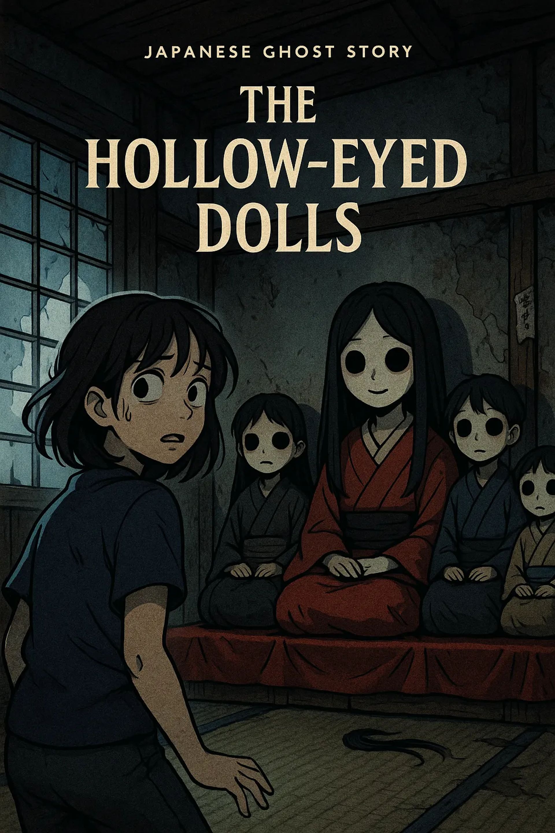 Japanese Ghost Story illustration "title: The Hollow-Eyed Dolls"