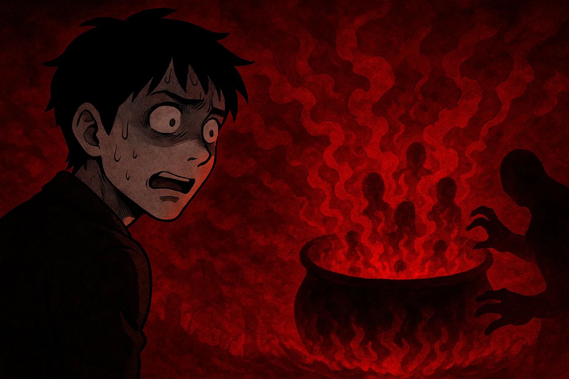 Japanese Ghost Story illustration "title: The Night I Saw Hell"