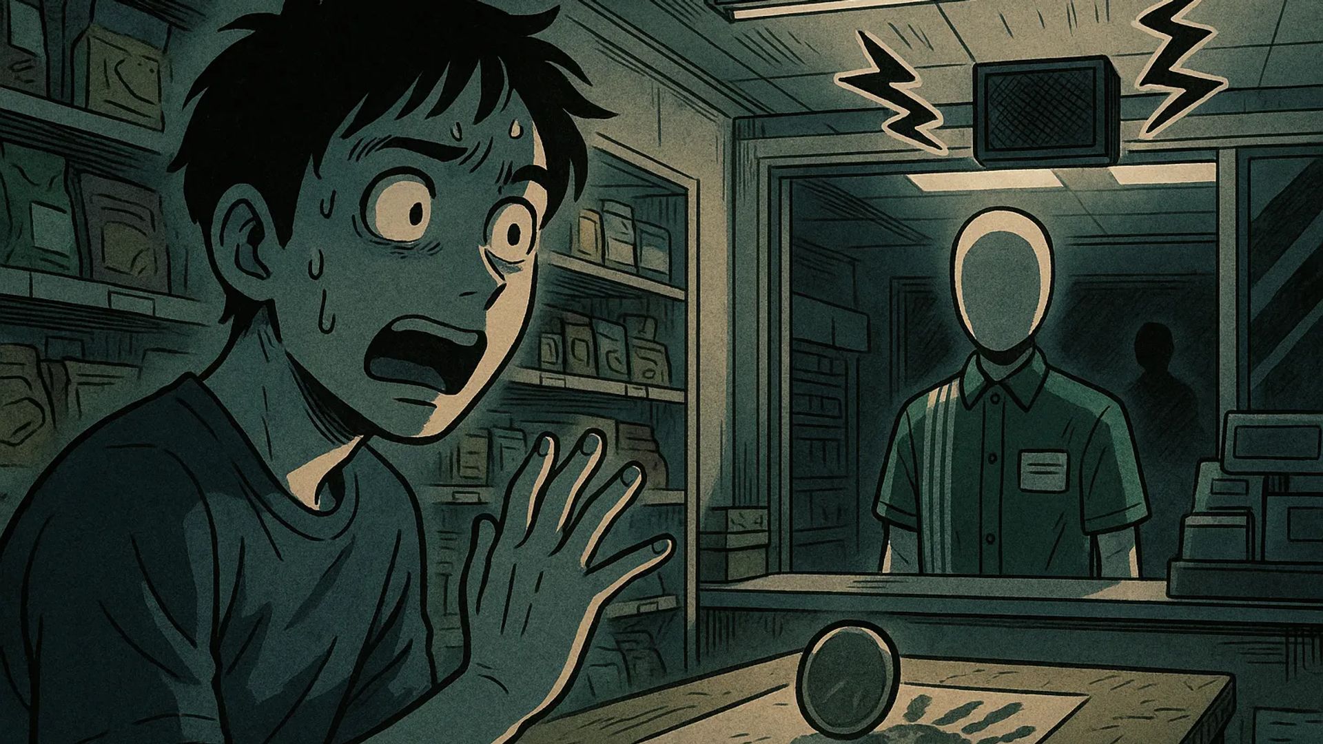 Japanese Ghost Story illustration "title: Midnight Convenience Store Anomaly"