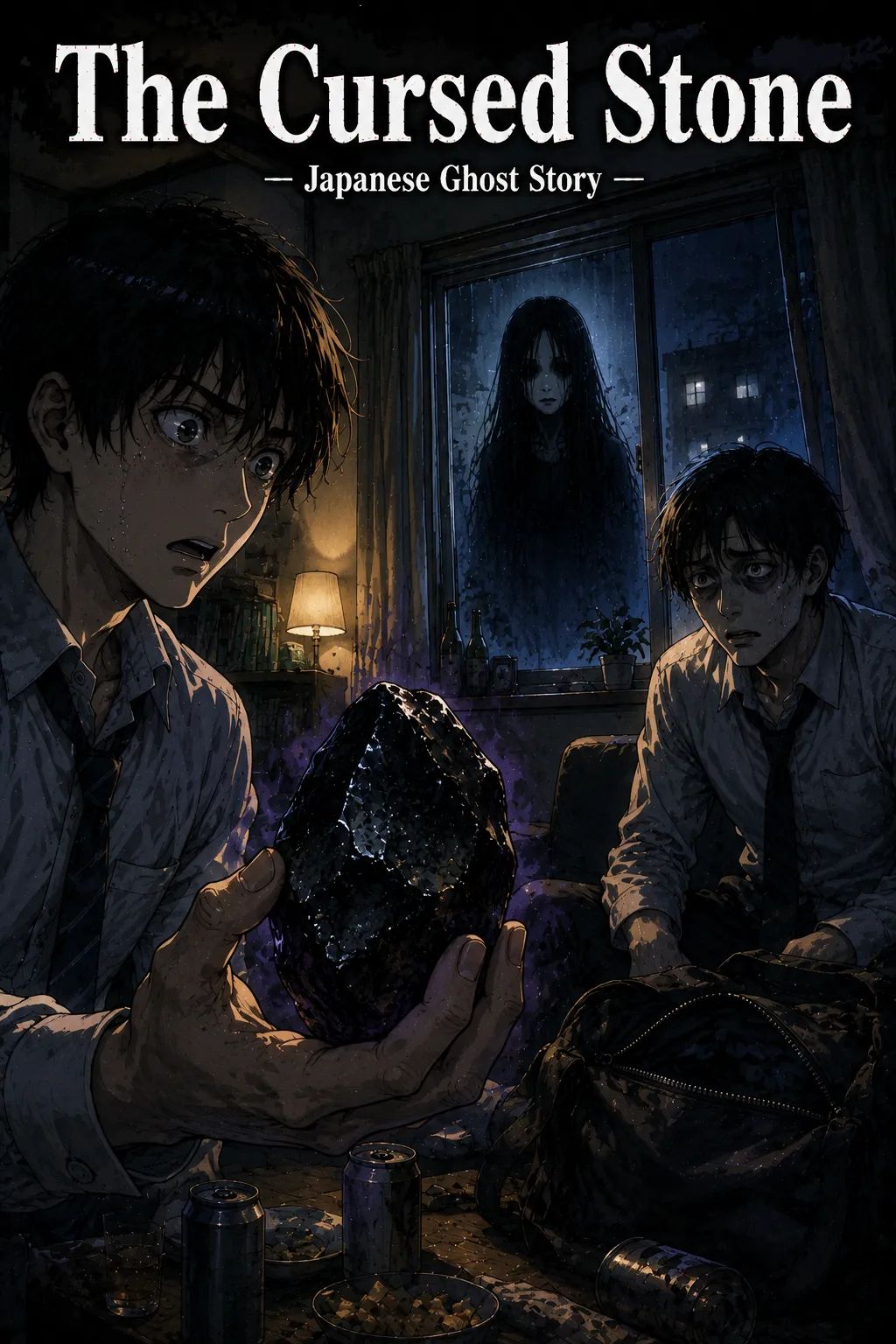 Japanese Ghost Story illustration "title: The Cursed Stone"