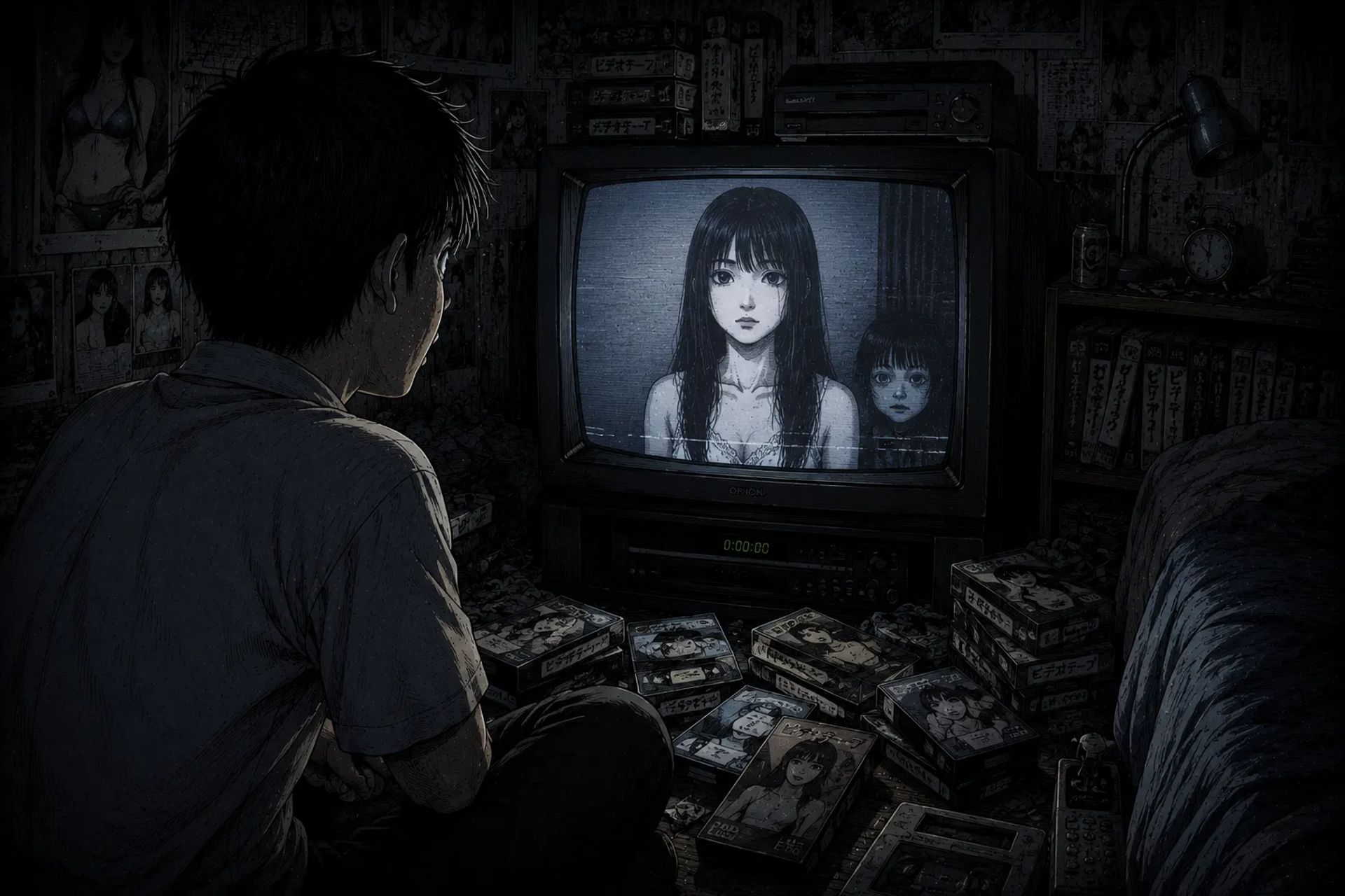 Japanese Ghost Story illustration "title: Adult Video"
