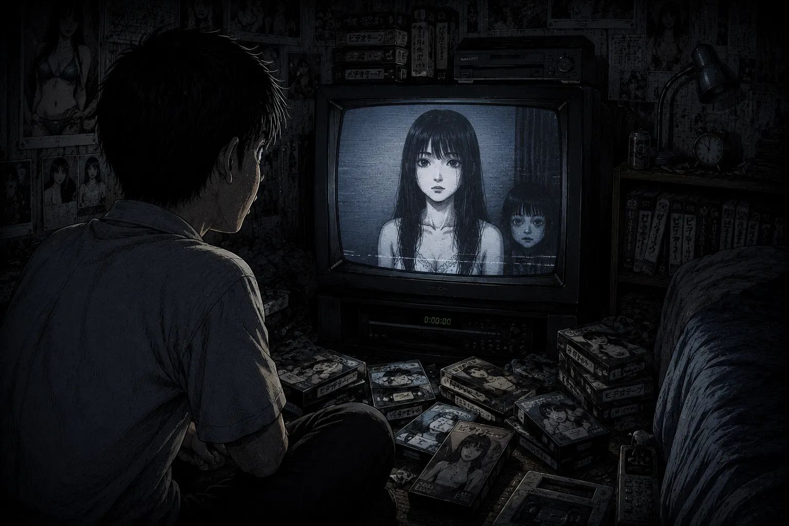 Japanese Ghost Story illustration "title: Adult Video"