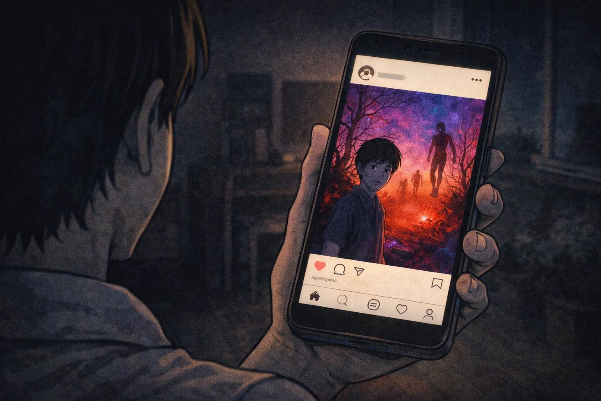 Japanese Ghost Story illustration "title: Friend’s Account"