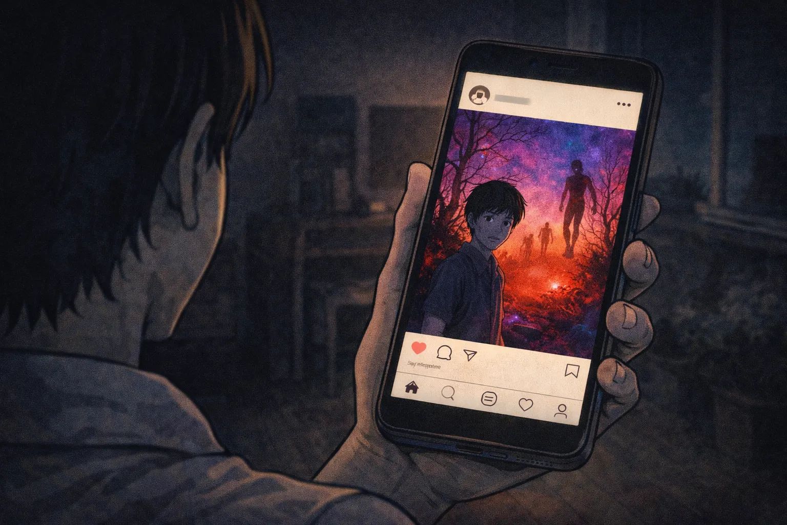 Japanese Ghost Story illustration "title: Friend’s Account"