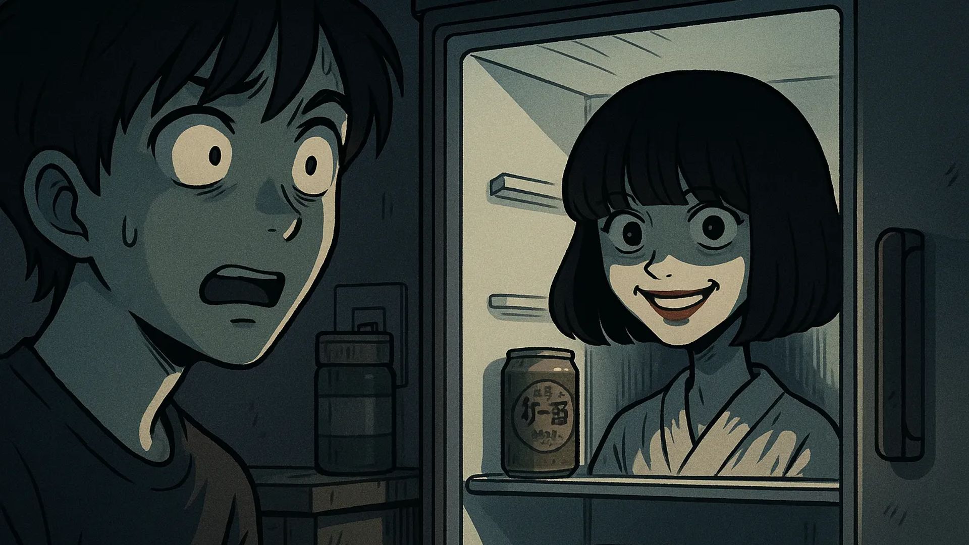 Japanese Ghost Story illustration "title: The One-Room Refrigerator"