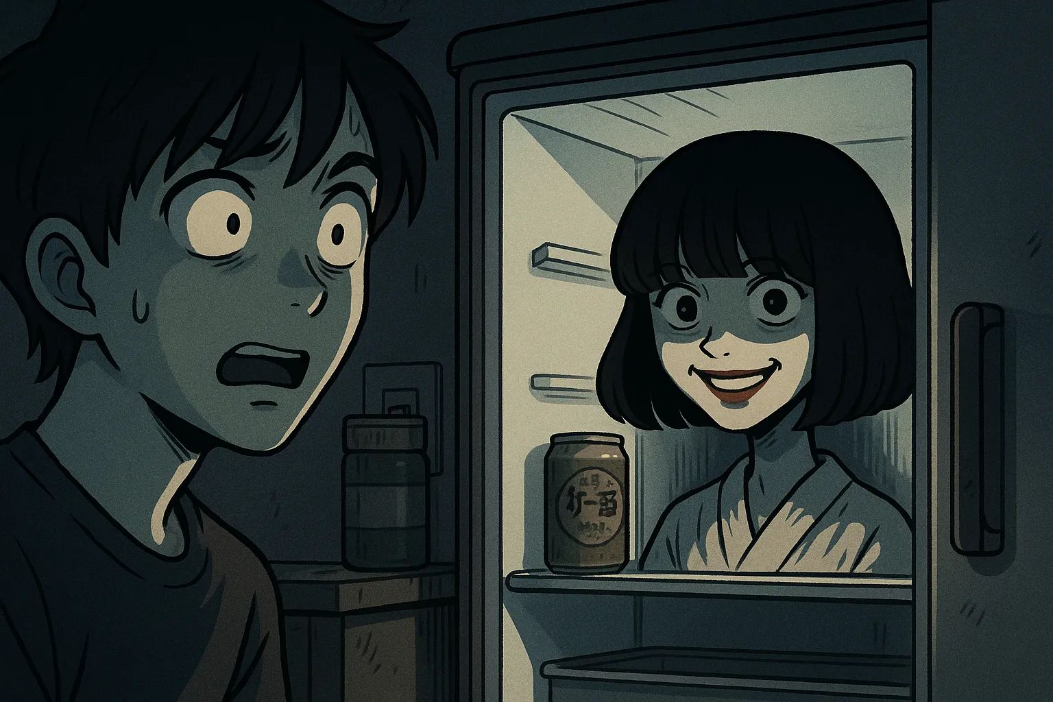 Japanese Ghost Story illustration "title: The One-Room Refrigerator"