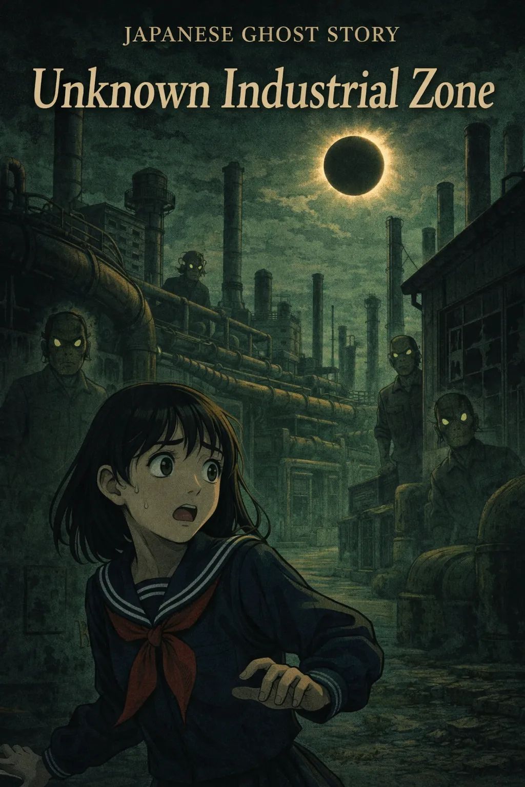 Japanese Ghost Story illustration "title: Unknown Industrial Zone"