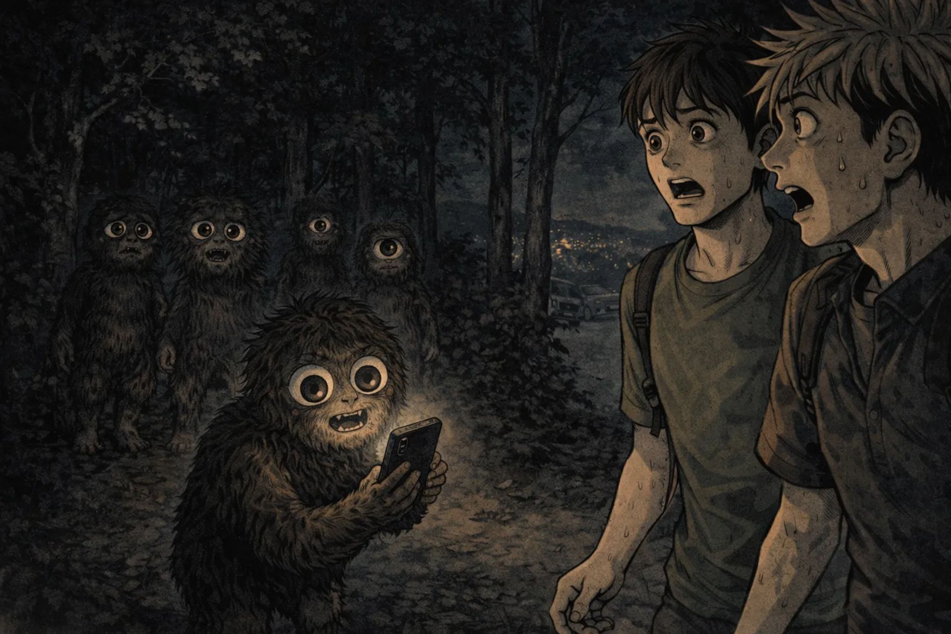 Japanese Ghost Story illustration "title: The Forest Park"