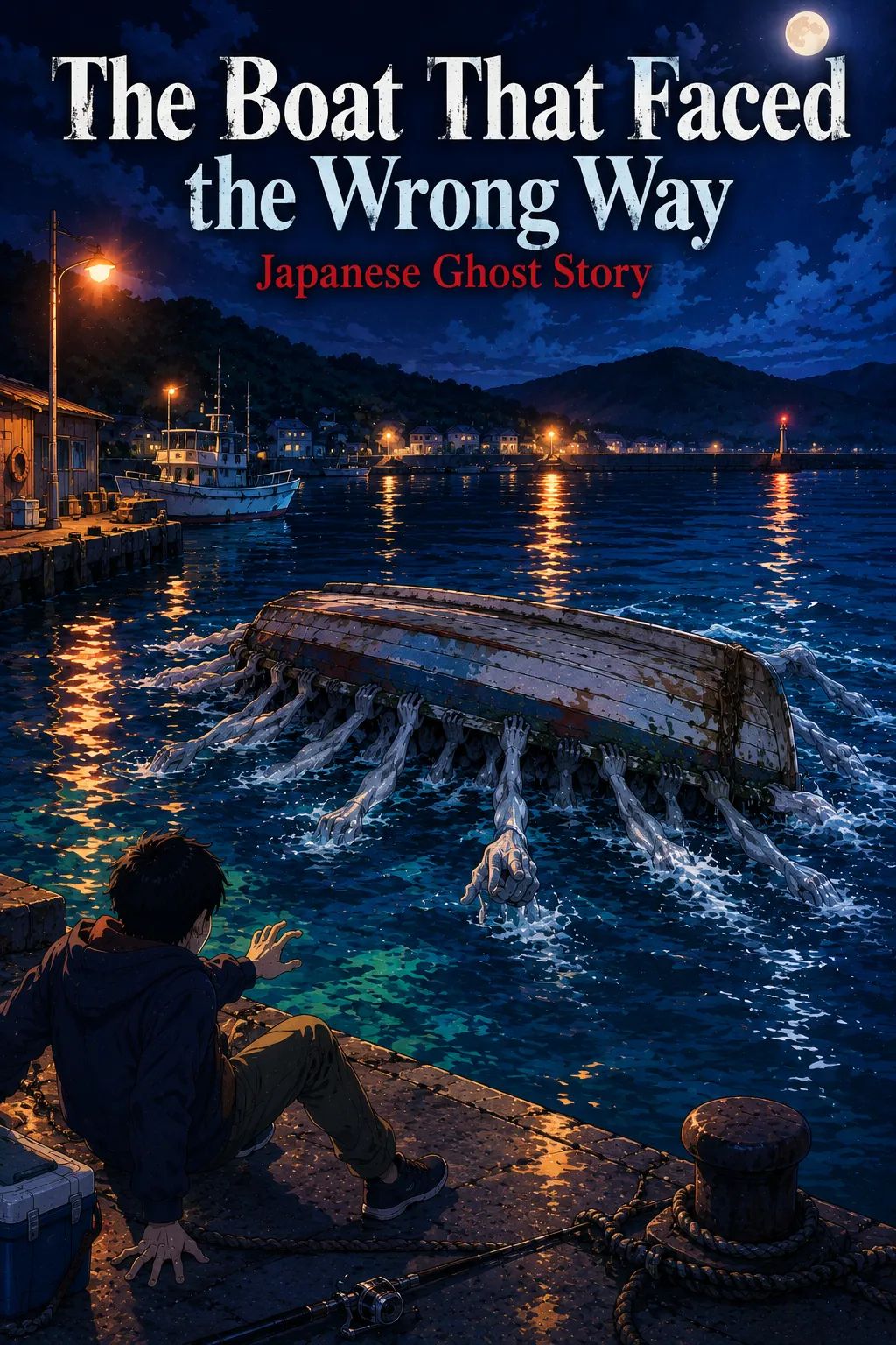 Japanese Ghost Story illustration "title: The Boat That Faced the Wrong Way"