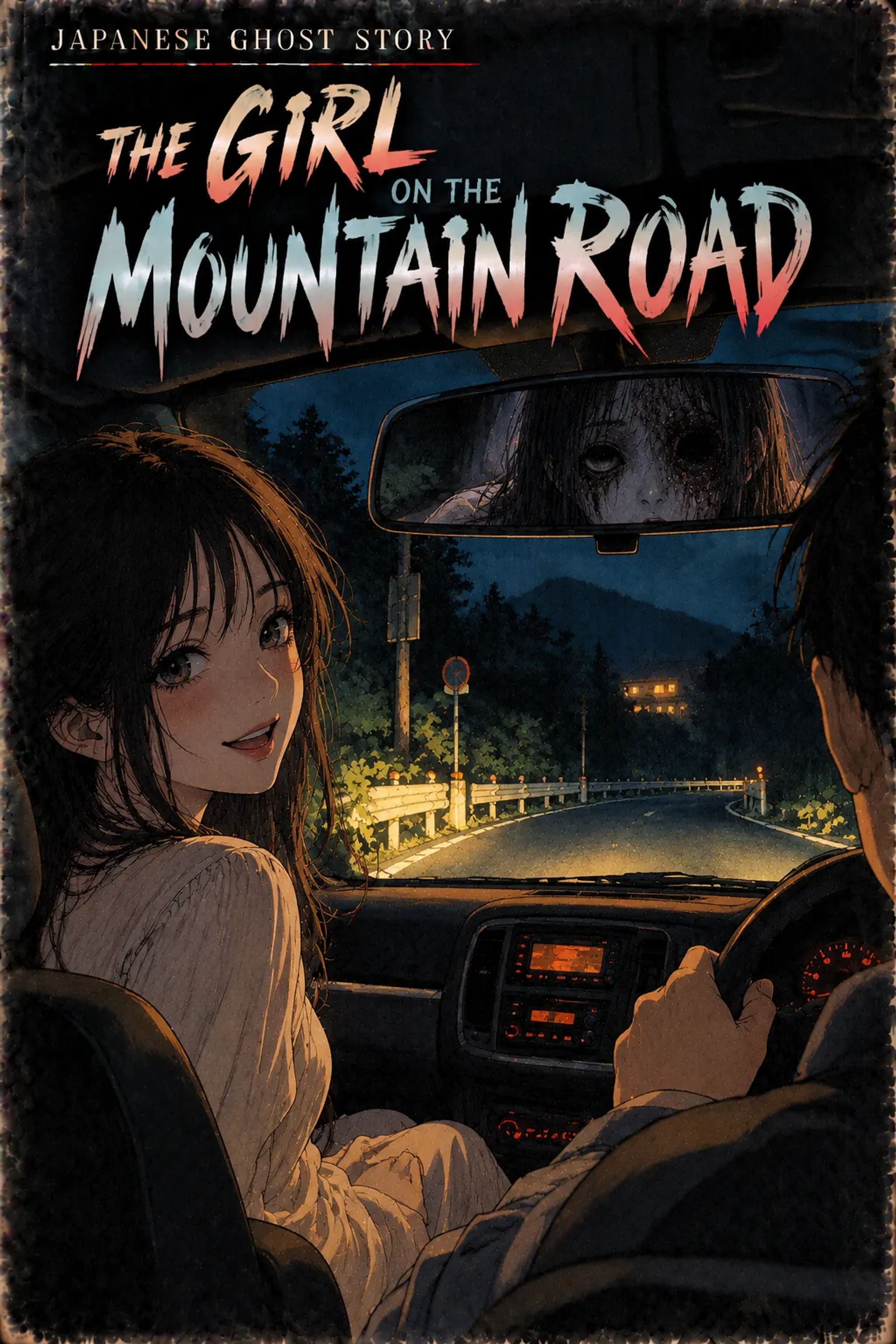 Japanese Ghost Story illustration "title: The Girl on the Mountain Road"