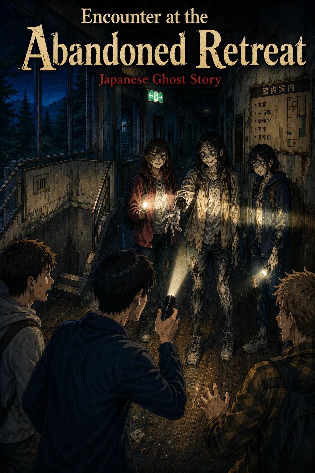 Japanese Ghost Story illustration "title: Encounter at the Abandoned Retreat"