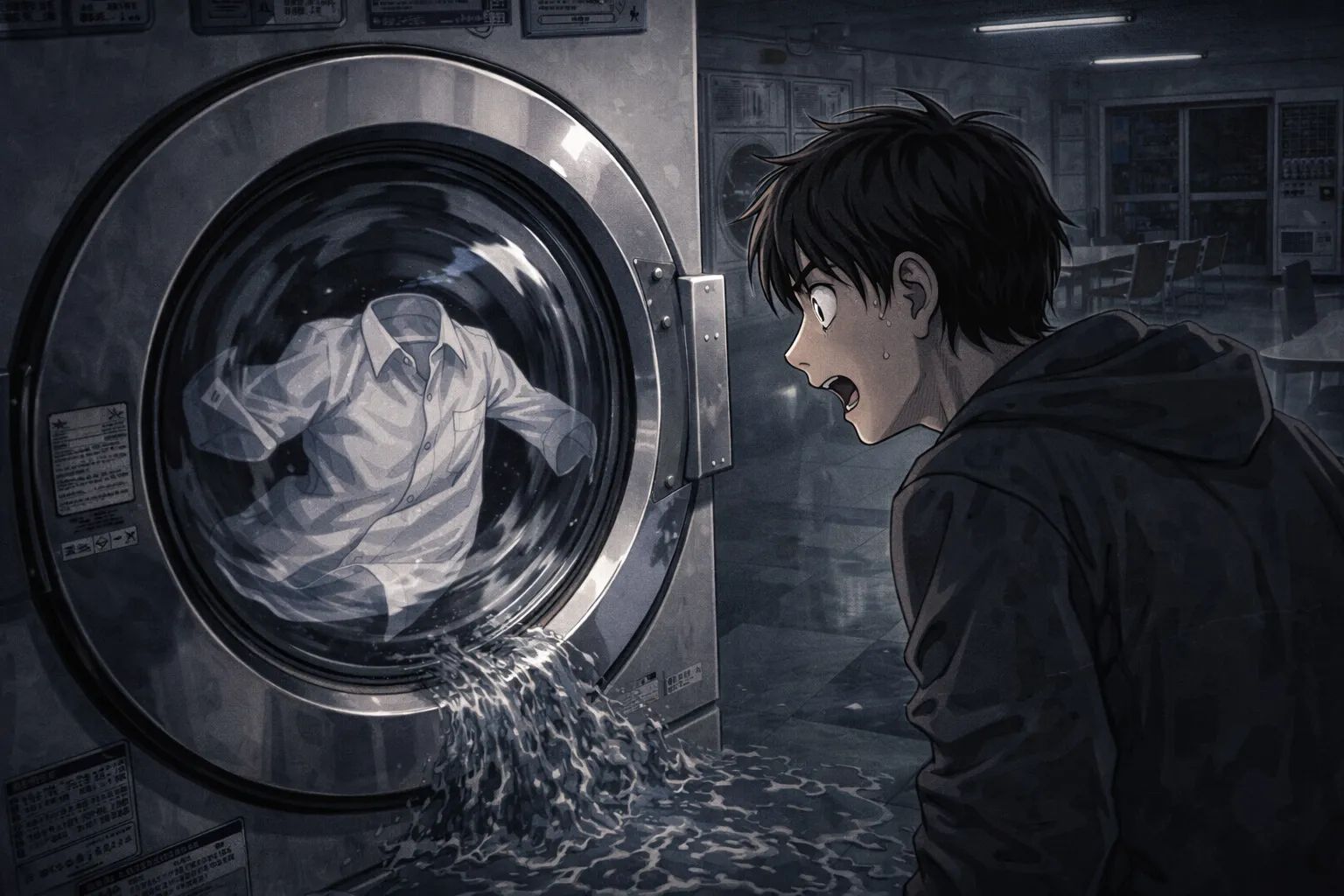 Japanese Ghost Story illustration "title: The Endless Laundromat"