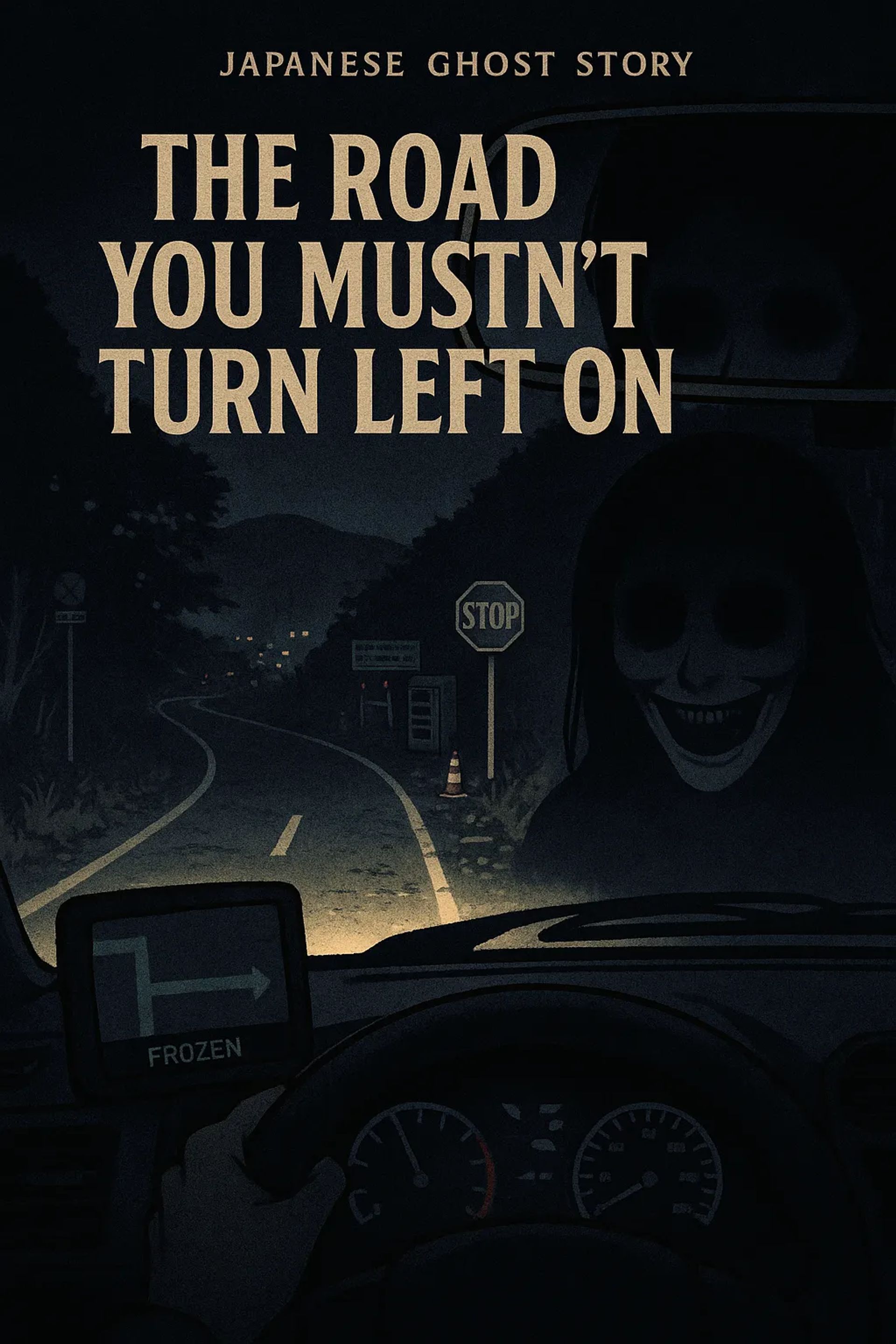 Japanese Ghost Story illustration "title: The Road You Mustn't Turn Left On"
