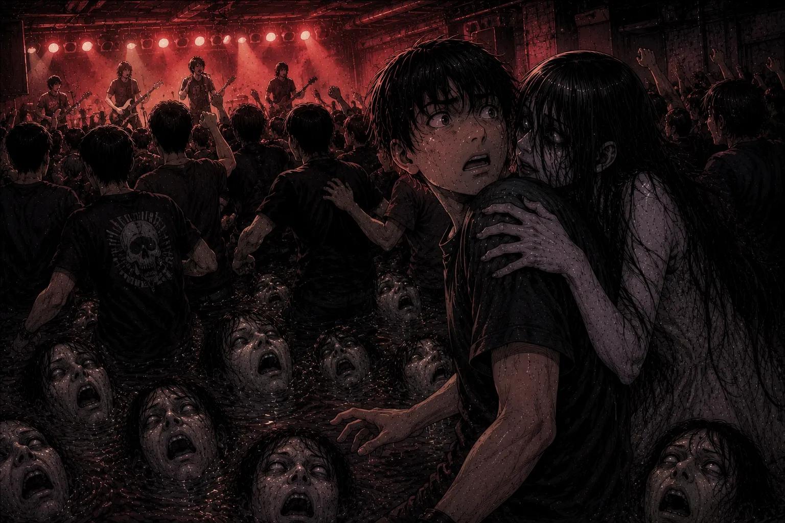 Japanese Ghost Story illustration "title: ライブハウスの顔"