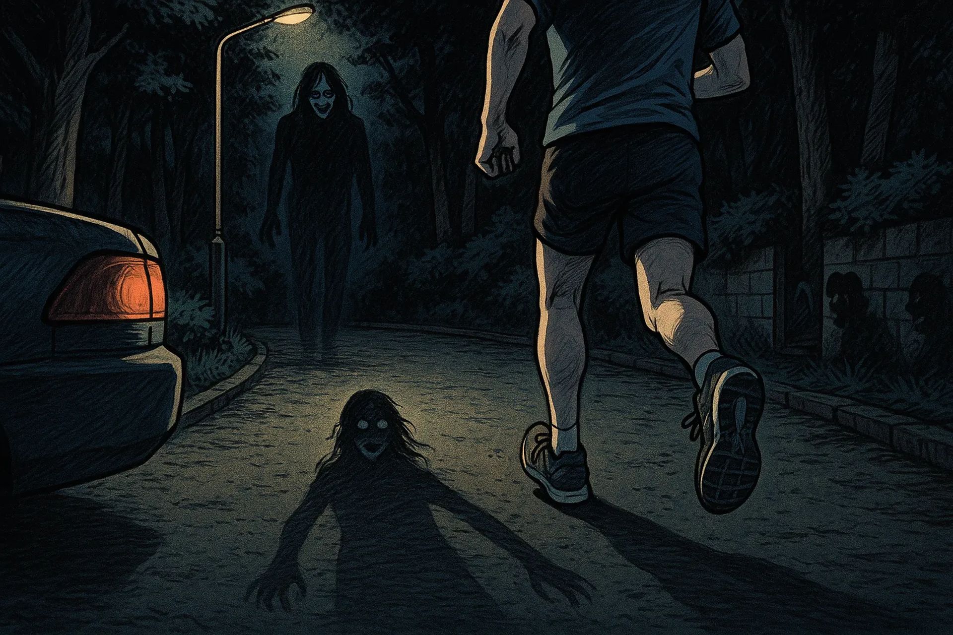 Japanese Ghost Story illustration "title: The Sound That Follows You"