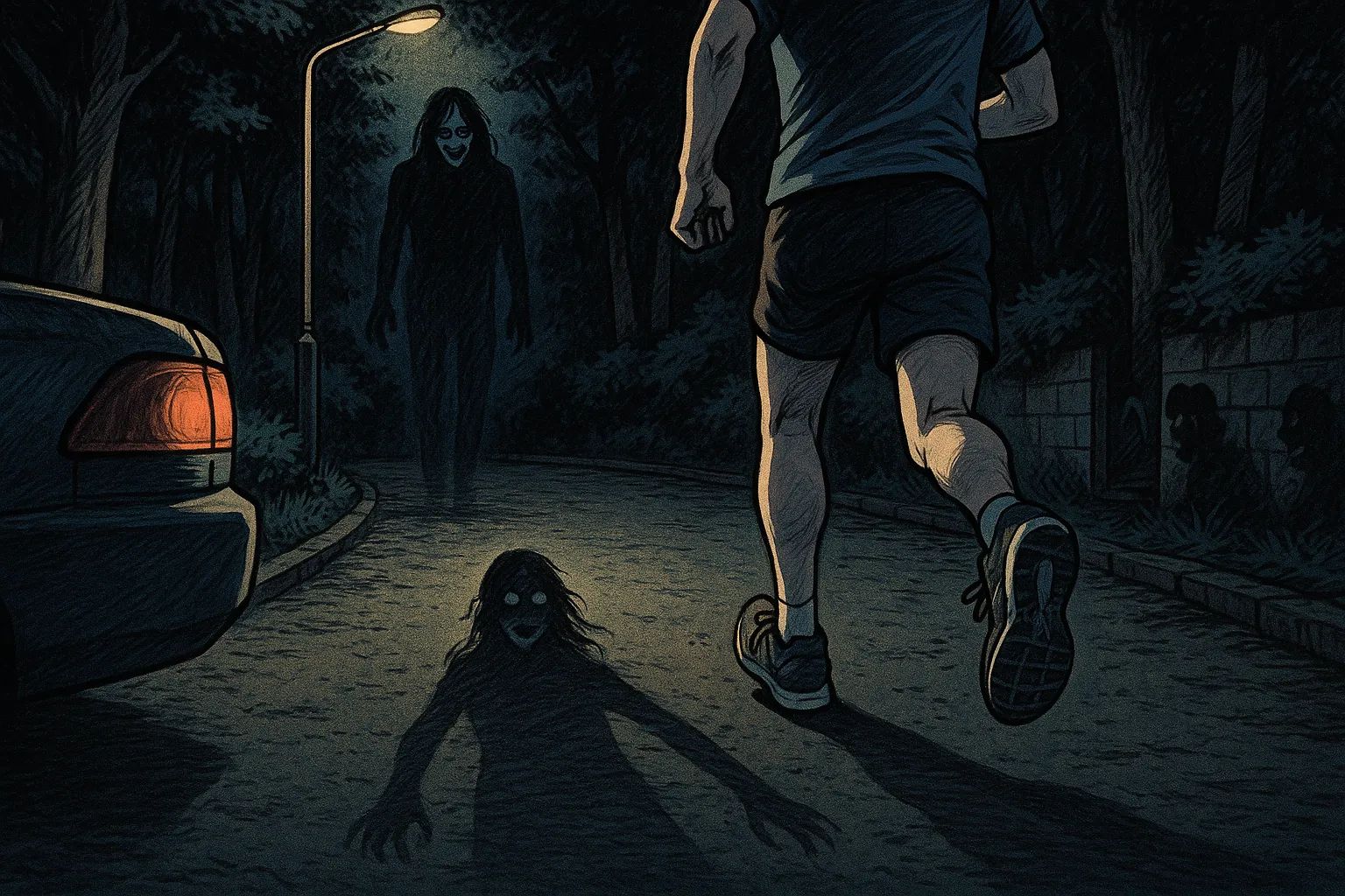 Japanese Ghost Story illustration "title: The Sound That Follows You"