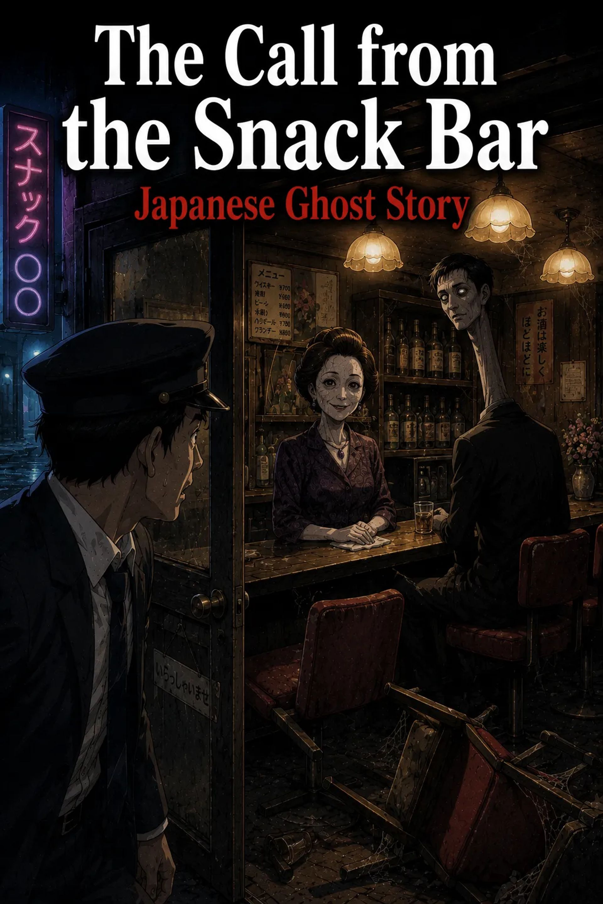 Japanese Ghost Story illustration "title: The Call from the Snack Bar"