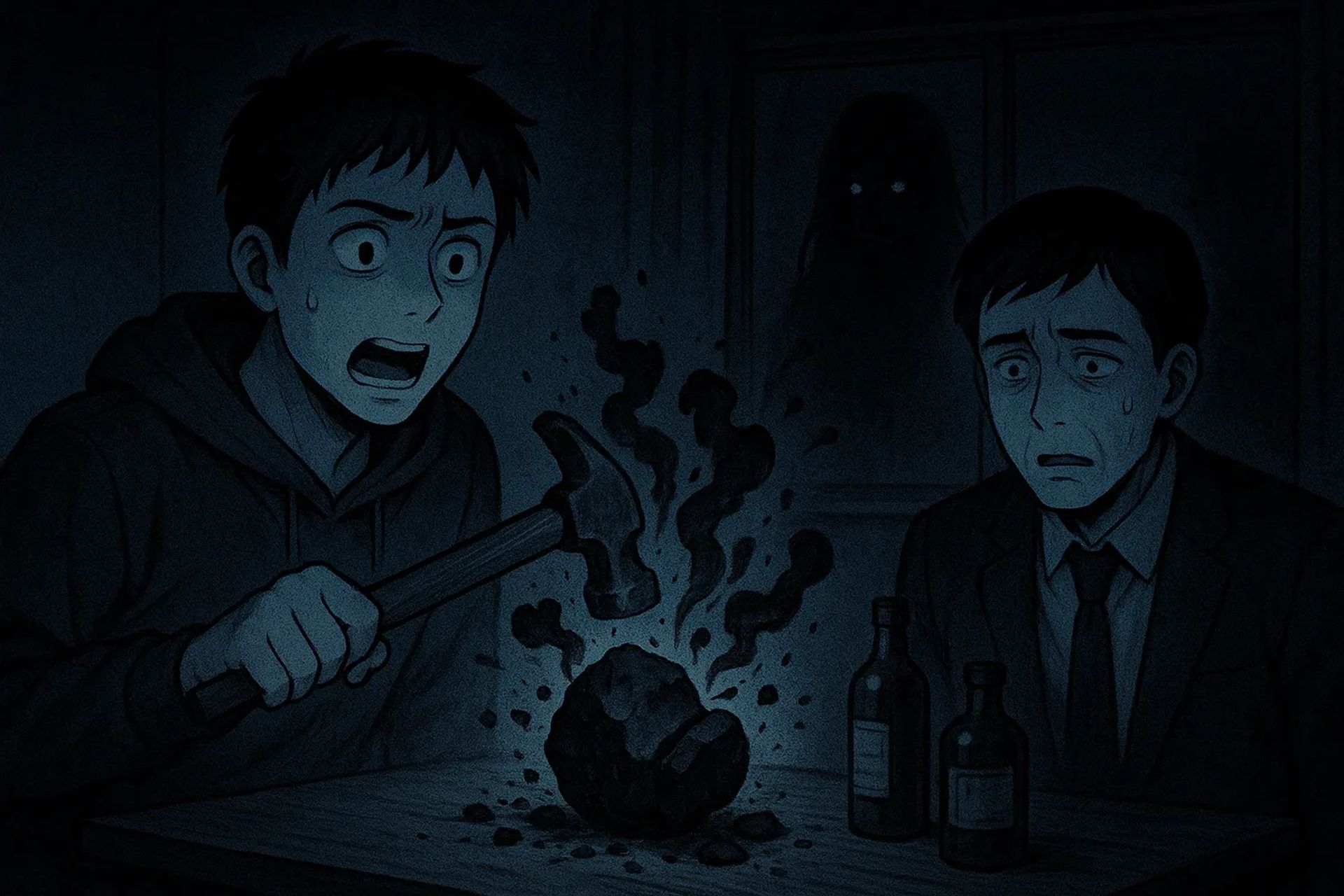 Japanese Ghost Story illustration "title: The Cursed Stone"