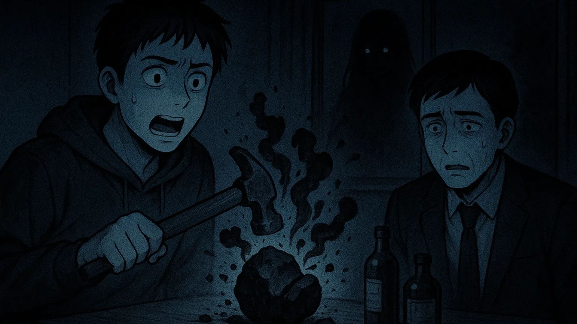 Japanese Ghost Story illustration "title: The Cursed Stone"