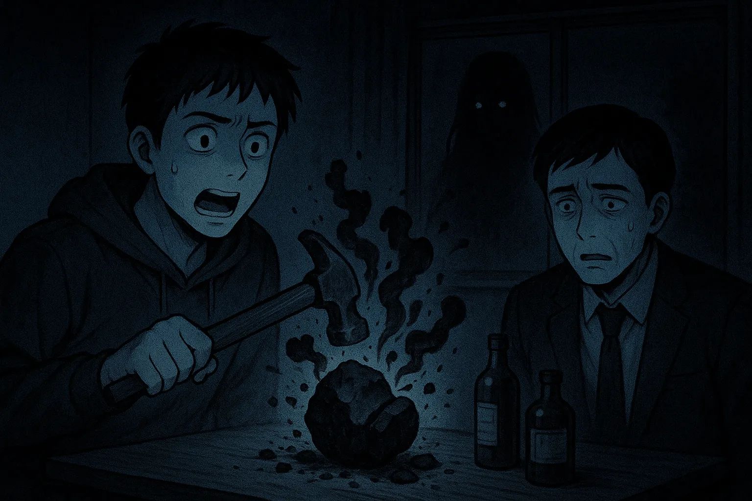 Japanese Ghost Story illustration "title: The Cursed Stone"