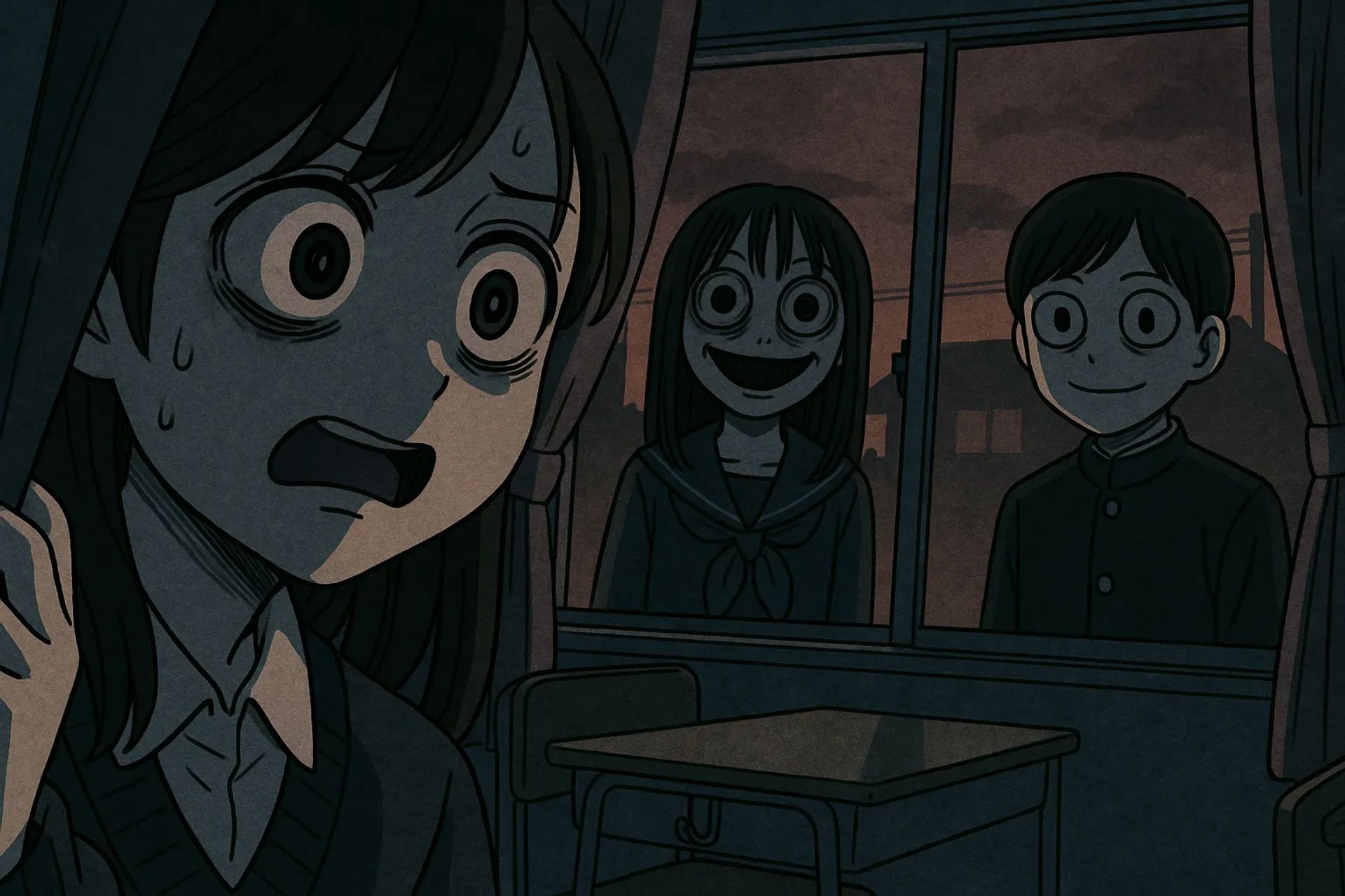 Japanese Ghost Story illustration "title: An Unfamiliar Classmate"