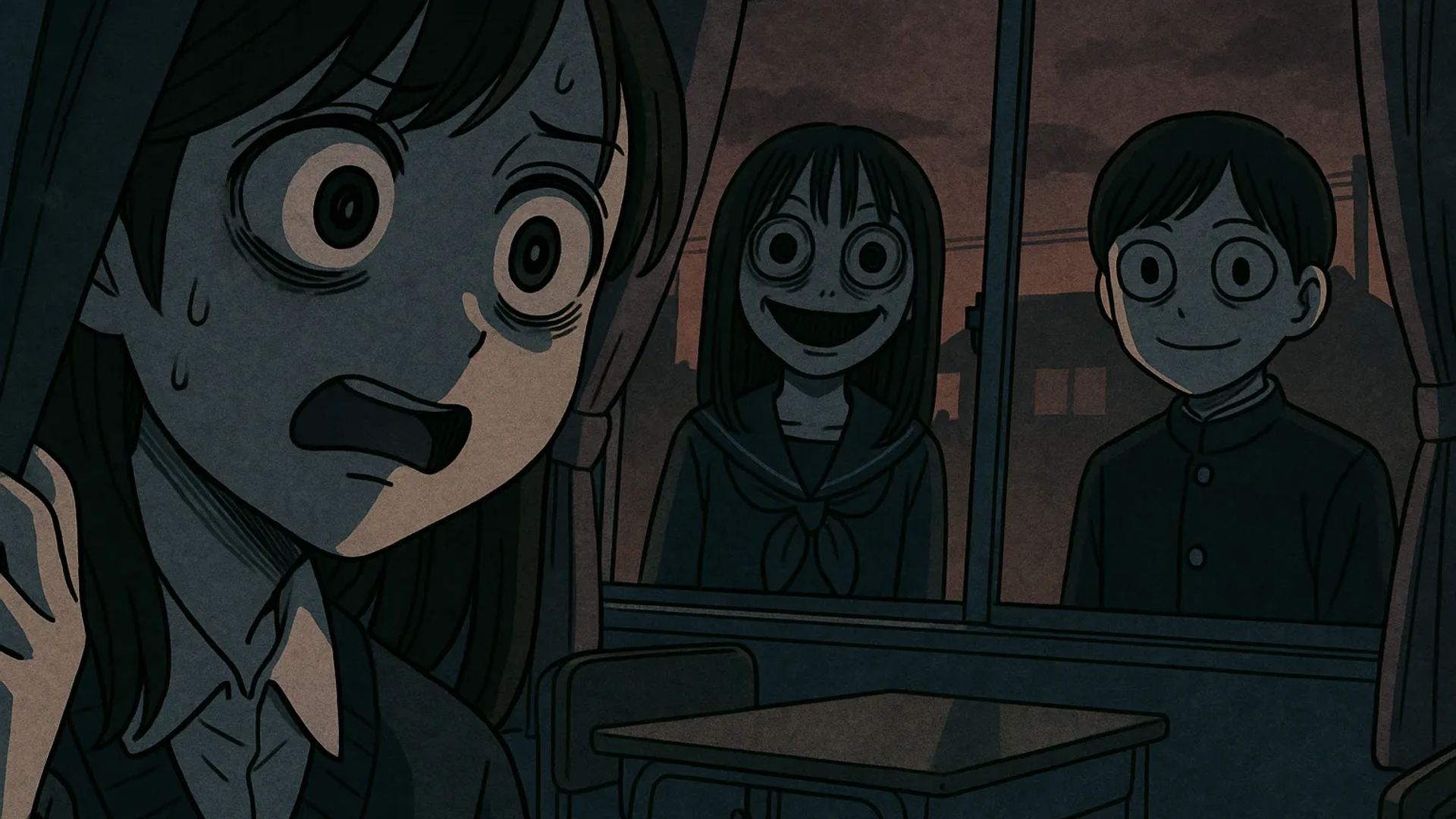 Japanese Ghost Story illustration "title: An Unfamiliar Classmate"