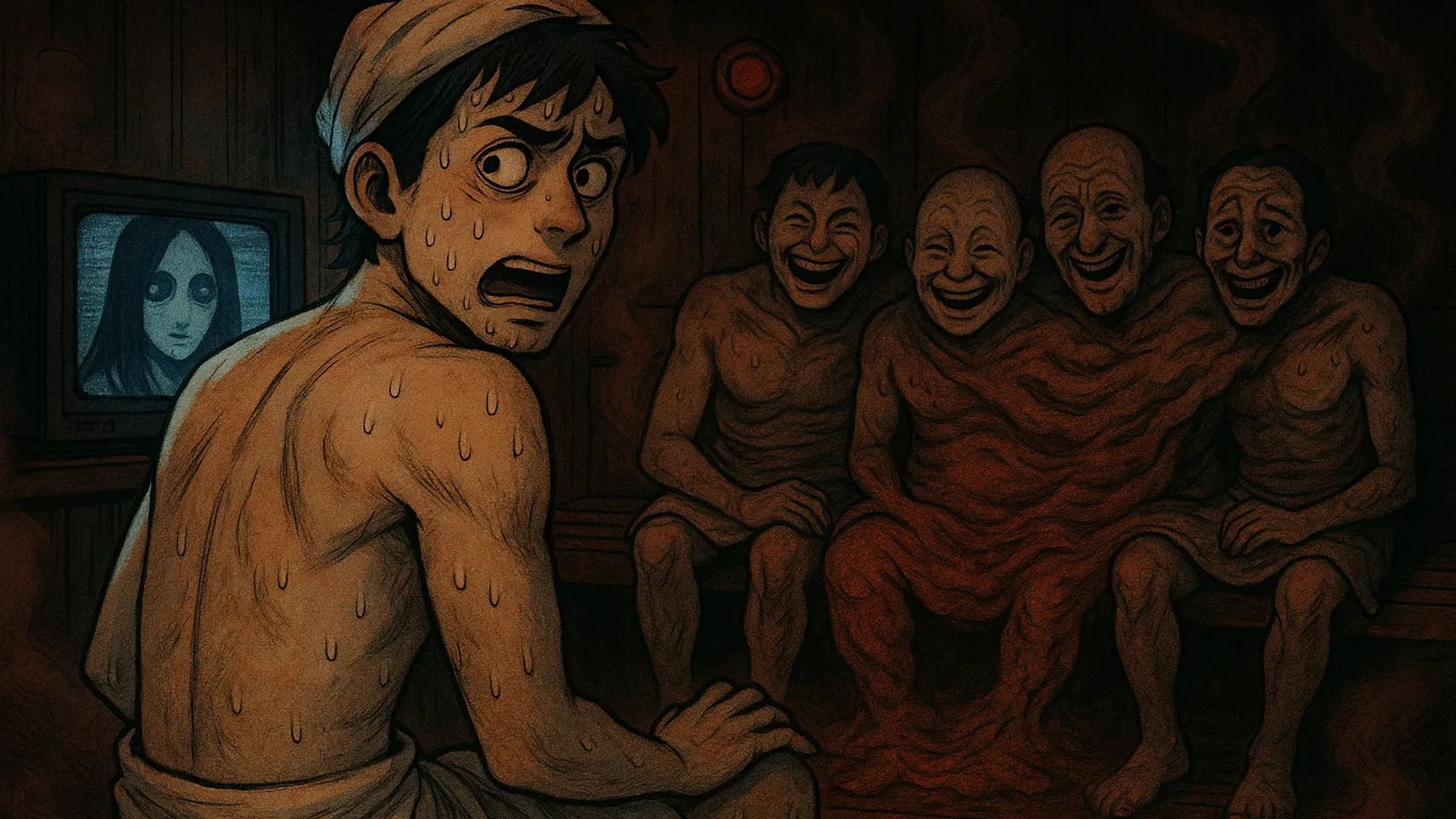 Japanese Ghost Story illustration "title: Midnight Sauna"