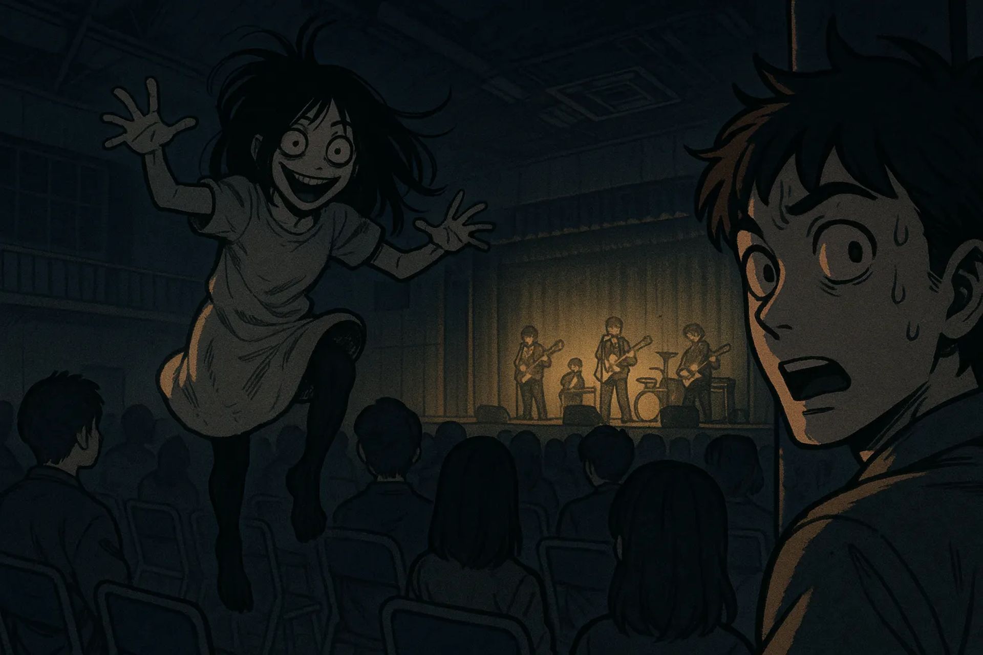 Japanese Ghost Story illustration "title: Live Stream"